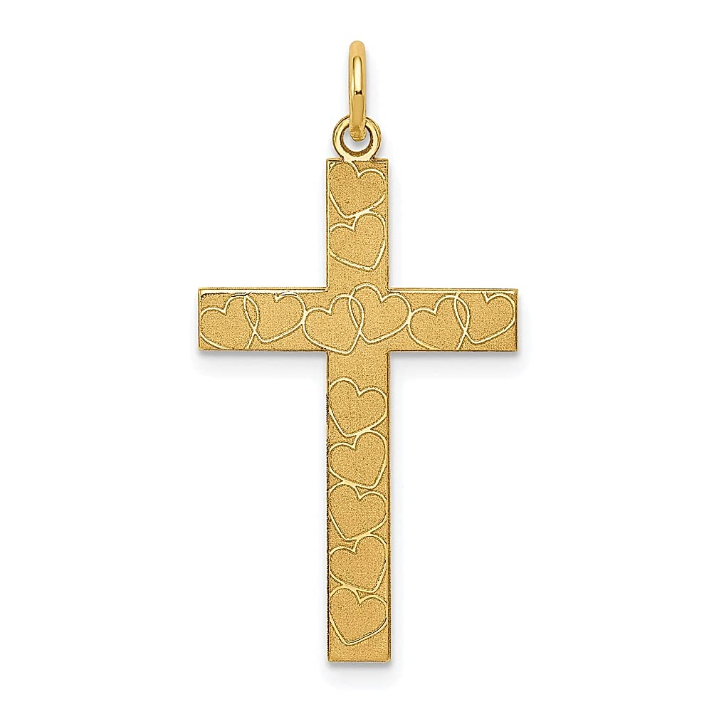 14K Yellow Gold Laser-Engraved Cross Pendant Necklace for Women - Religious Jewelry Gift for Her - Perfect for Baptism, Confirmation & Everyday Wear