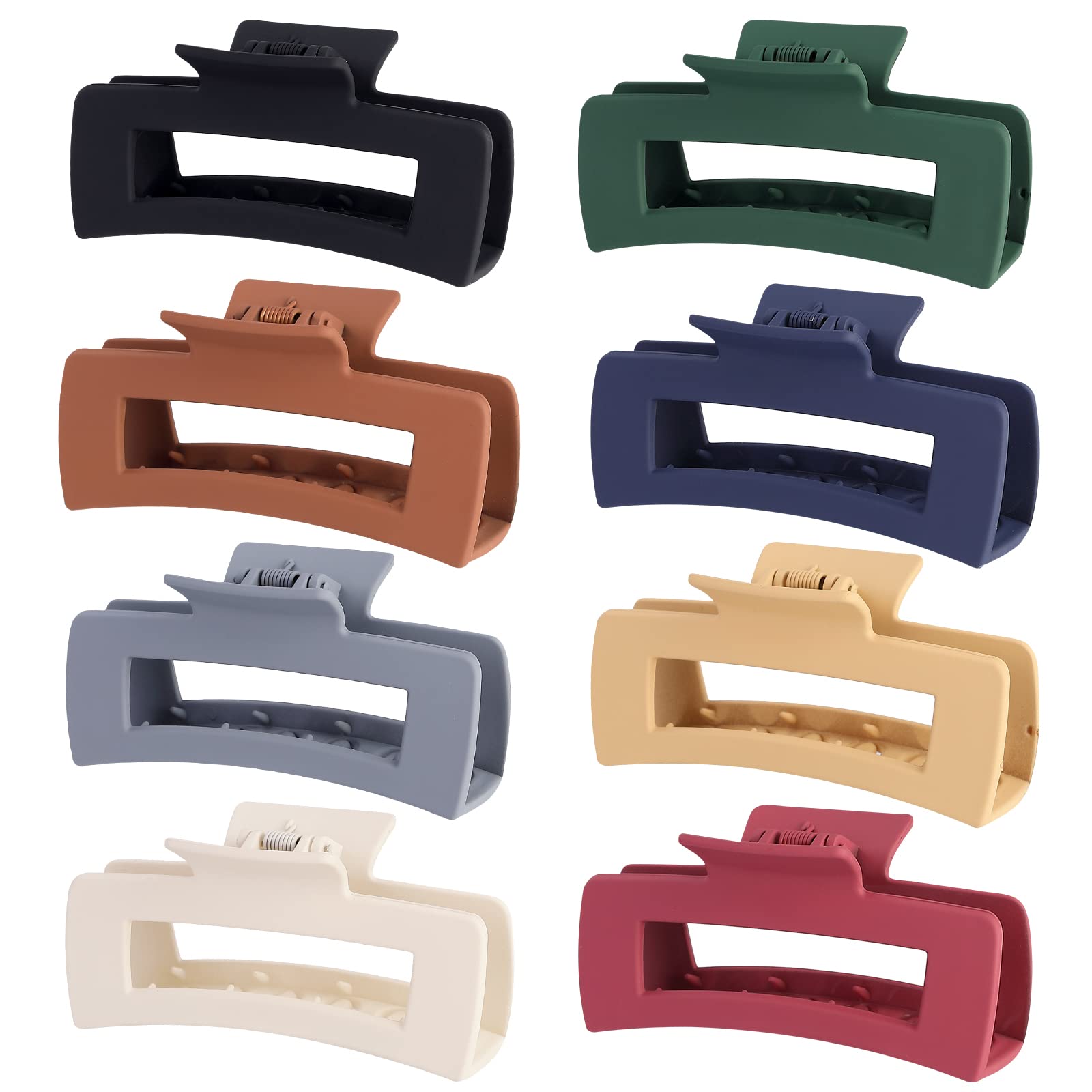 4.1 Inch Large Rectangle Hair Clips (8 Pcs) - Non-Slip Acrylic Banana Jaw Clips for Thick Hair, Women & Girls Hair Accessories - Perfect for Work, Gym, Travel & Everyday Styling (Dark Color)