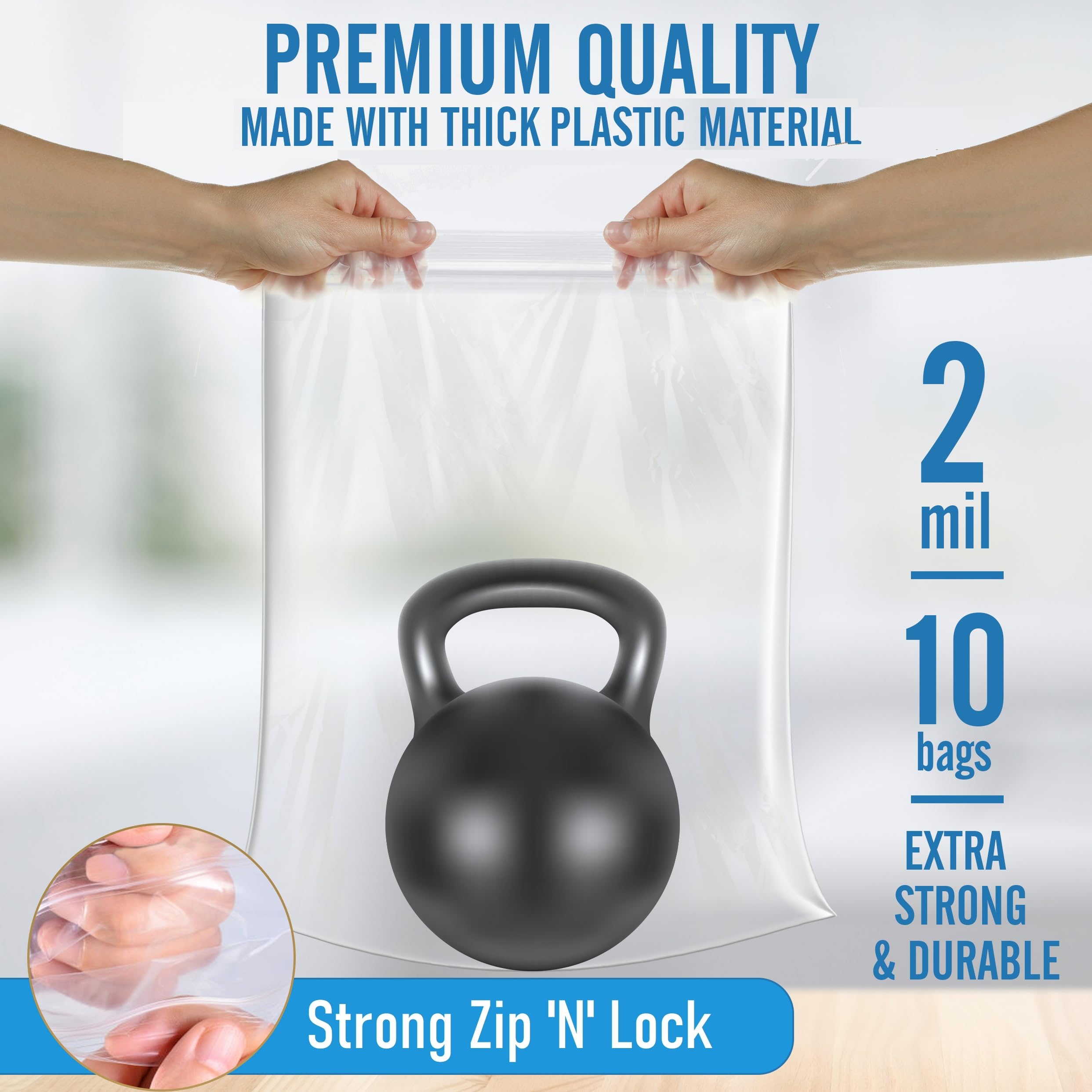 10 Pack 3.5 Gallon Large Clear Zipper Storage Bags - 16