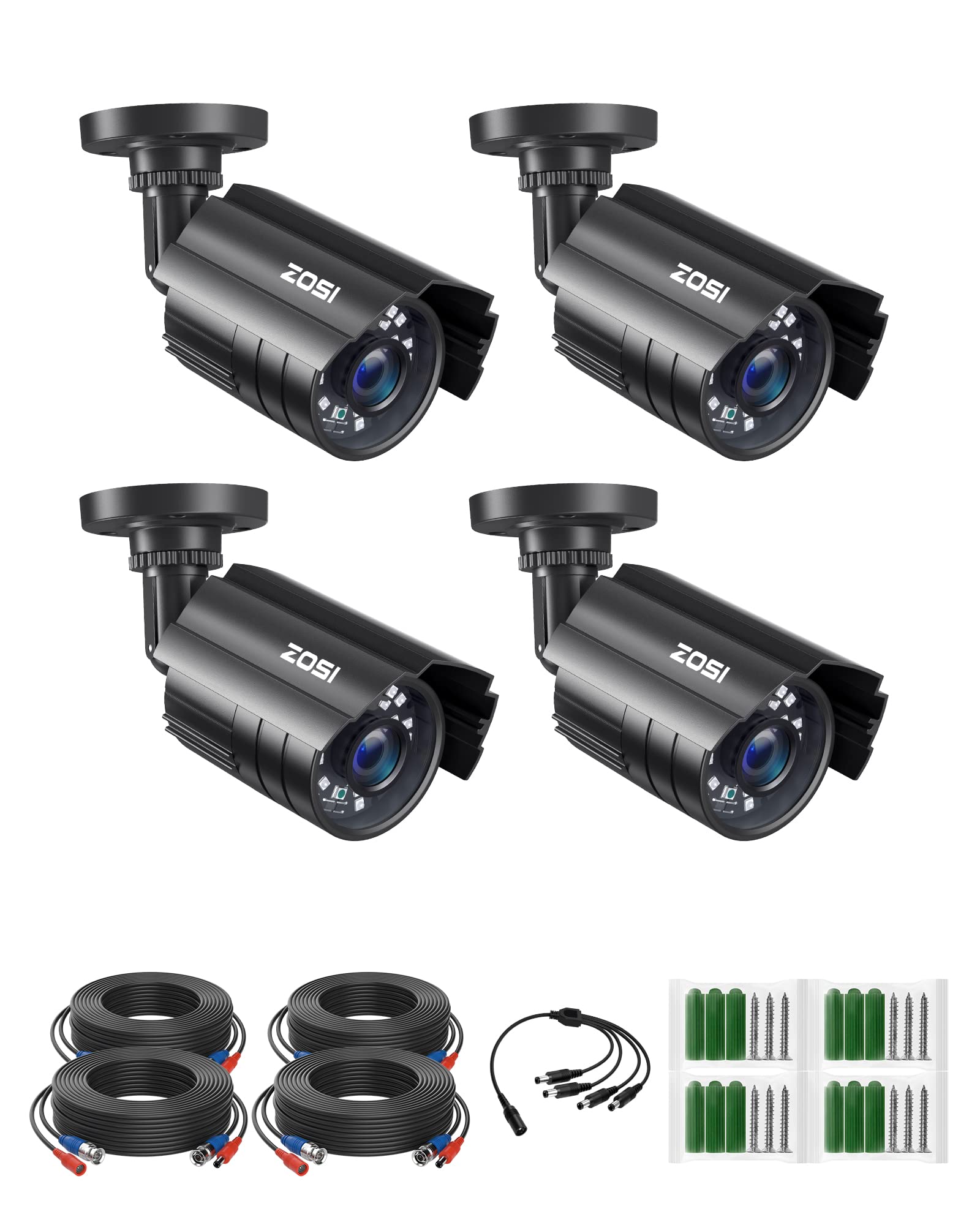 ZOSI 4 Pack 1920TVL 1080P Outdoor Security Camera System with 3.6mm Lens, 2MP Waterproof CCTV Cameras for Home Surveillance - Day/Night Vision, Compatible with 1080P/5MP/4K HD-TVI DVR - Ideal for Backyard, Garage & Business Security Monitoring