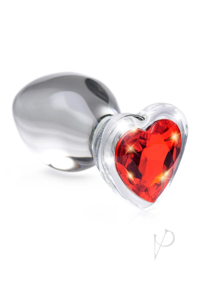 Booty Sparks Red Heart Gem Glass Anal Plug - Large Size, Red/Clear - Perfect for Sensual Play & Couples Intimacy