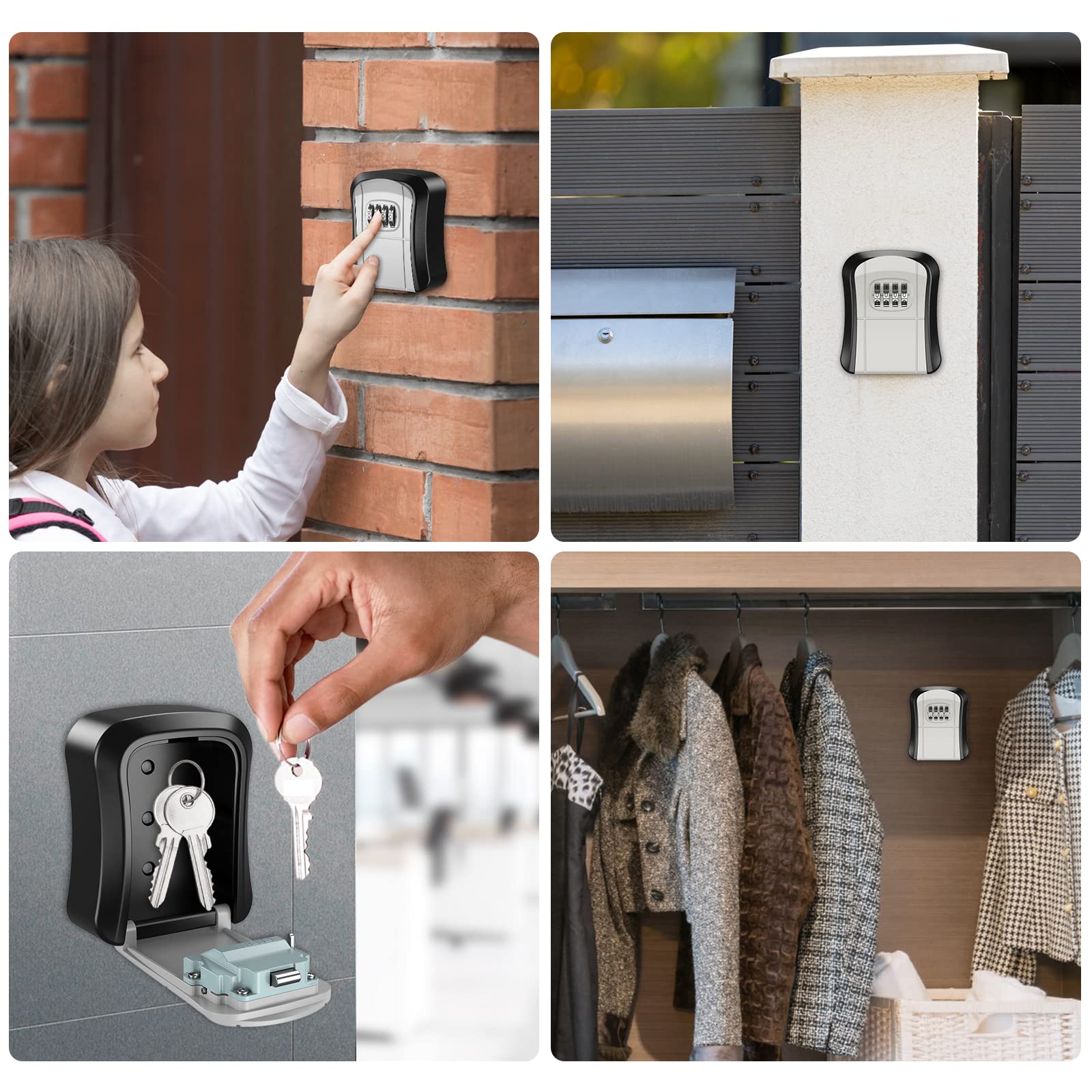 4-Digit Combination Key Lock Box - Wall Mounted, Waterproof & Portable Key Storage with Resettable Code for House Keys | Secure Outdoor & Indoor Use (3.7 Inch) - Perfect for Home, Office, Vacation Rentals & Airbnb