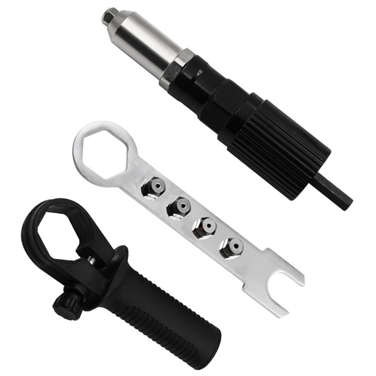 Heavy Duty Rivet Gun Drill Adapter Kit with Comfortable Handle - Electric Grip Riveter Attachment for Cordless Power Drills - Insert Nut Tool for Metal & Woodworking - Perfect for DIY Projects, Automotive Repairs & Home Improvement (Black)