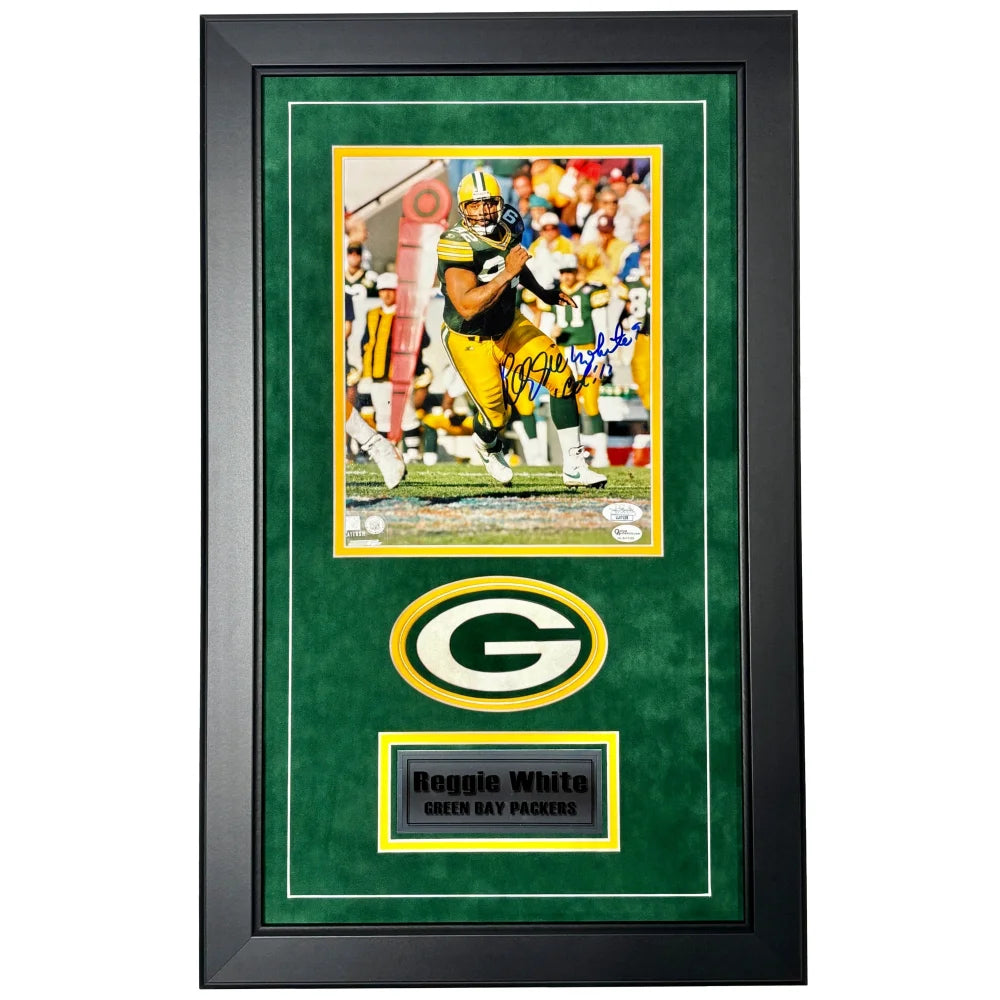Authentic Reggie White Autographed Green Bay Packers 8x10 Photo Collage - Framed Memorabilia with JSA Certificate of Authenticity - Perfect for Sports Collectors, Man Cave Decor, and Football Fan Gifts