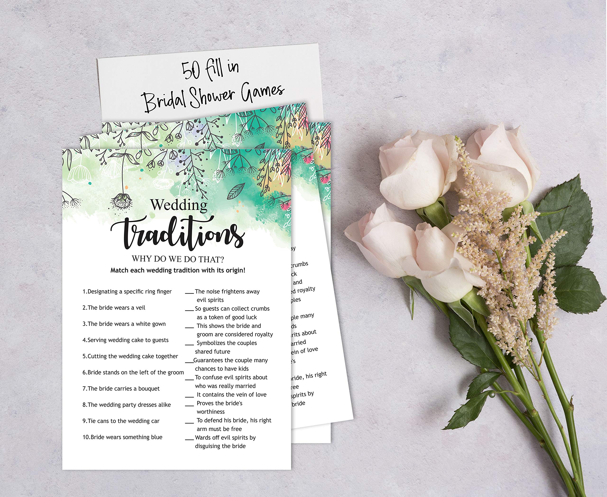 50-Pack Greenery Floral Bridal Shower Game Cards - Fun Bachelorette Party Activity for Wedding Showers & Engagement Parties - Perfect for DIY Decorations & Wedding Favors