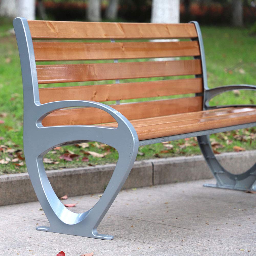 47in Metal Garden Bench for Outdoor, Park, Porch & Patio - Heavy Duty Cast Iron Frame with Solid Wood Seat & Backrest - Perfect for Waiting Areas, Resting & Garden Decor