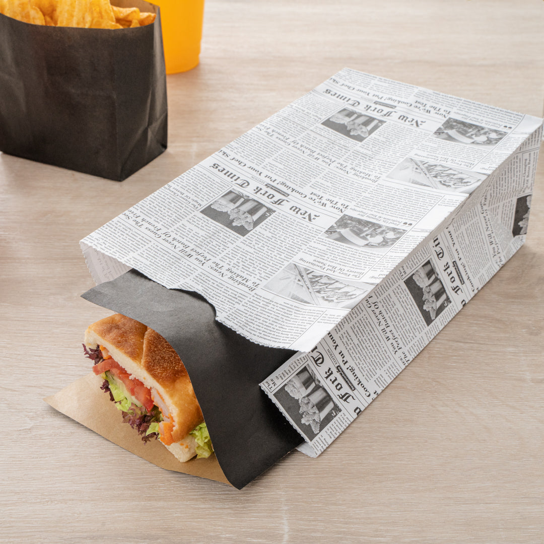 Eco-Friendly Newsprint Paper Bags - 4 lb Capacity, 5 x 3.25 x 9.5 Inches - Pack of 100 - Perfect for Grocery Shopping, Retail Packaging & Gift Bags