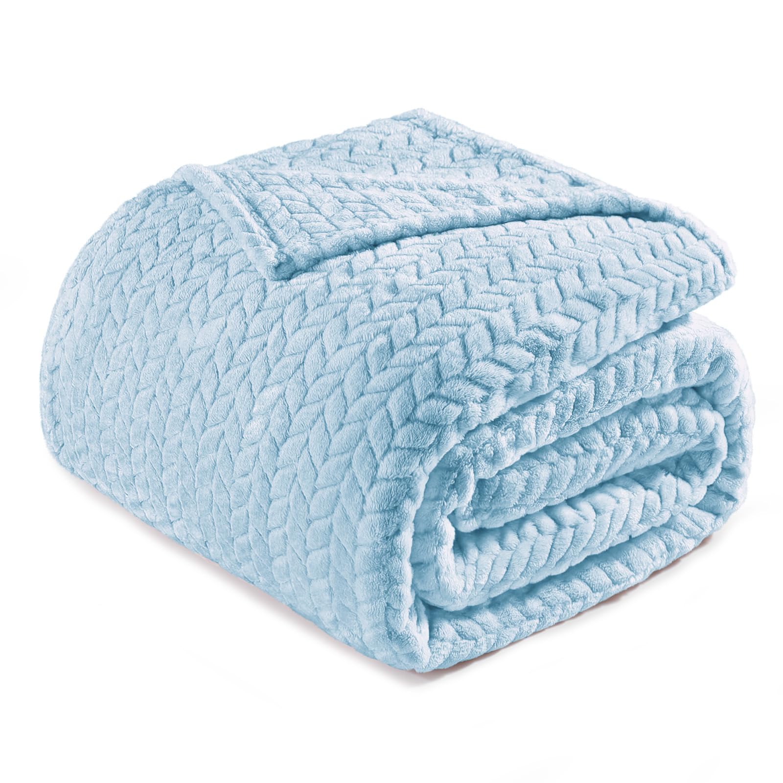 Light Blue Fleece King Size Blanket 90x104 Inches - Soft 3D Jacquard Flannel Blanket, Cozy Lightweight Plush Throw for All Seasons | Perfect for Bed, Couch, Sofa & Home Decor
