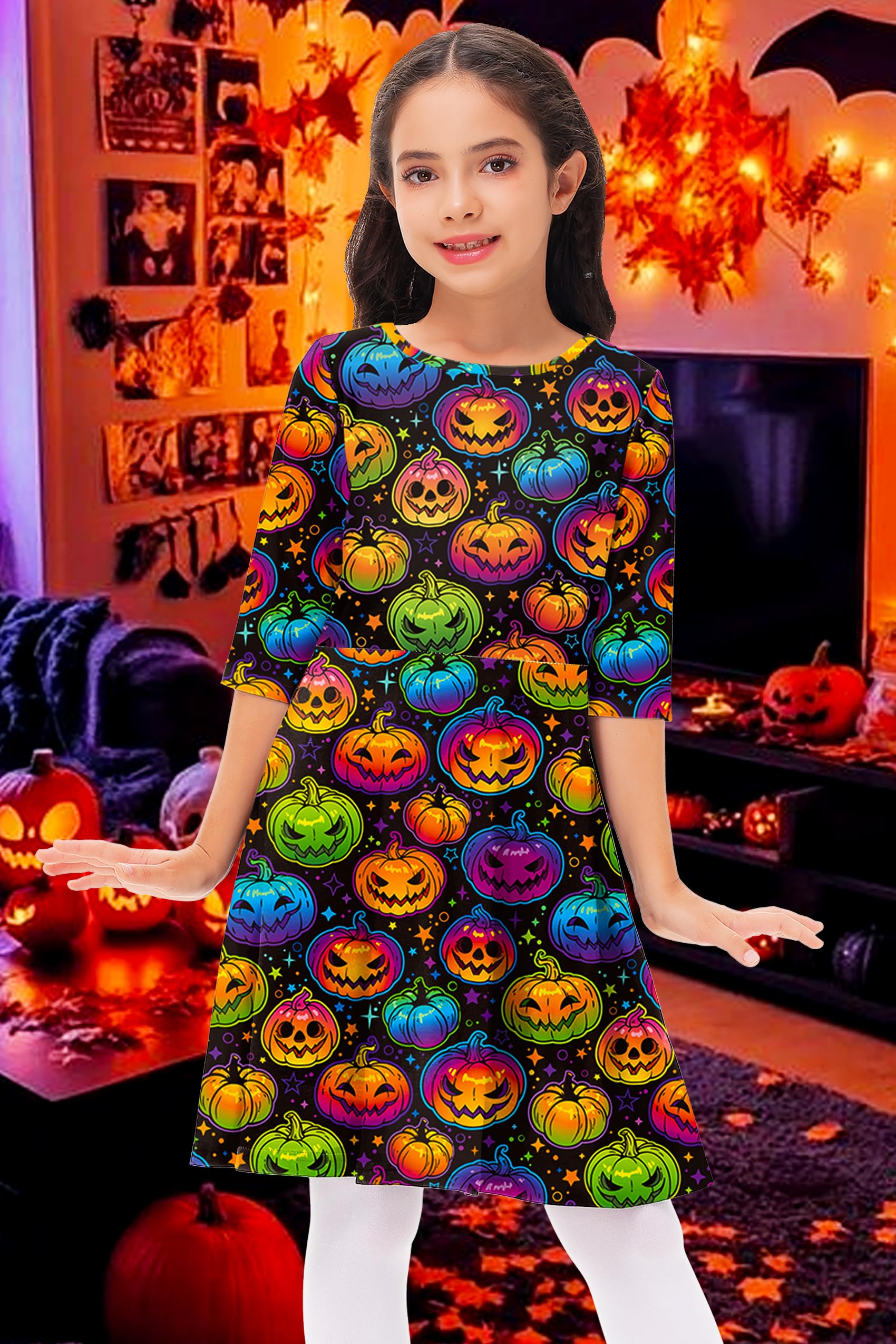 Remimi Girls Christmas Ugly Holiday Print Skater Dress - Twirly Party Dresses for Kids Ages 3-14 Years | Fun Festive Outfit for Holiday Parties & Family Gatherings