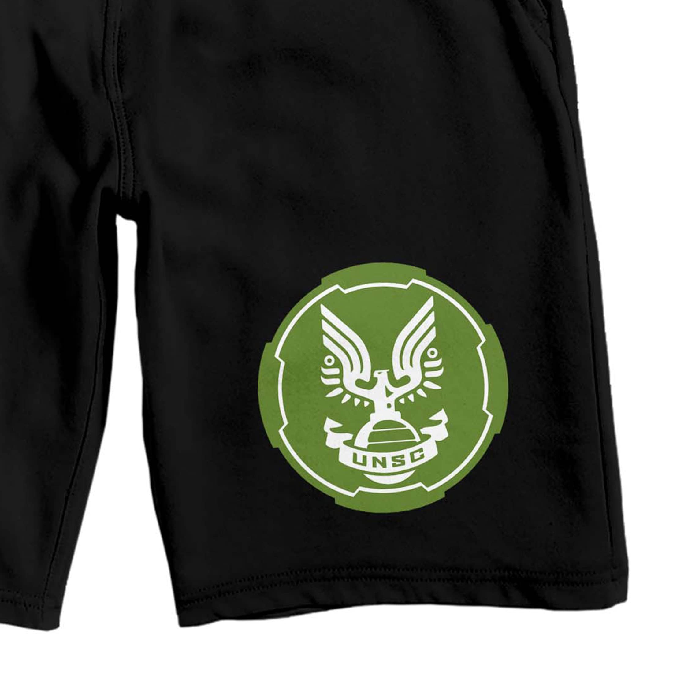 Halo Infinite UNSC Emblem Men's Black Sleep Pajama Shorts - Comfortable Cotton Lounge Shorts for Gaming & Relaxation at Home