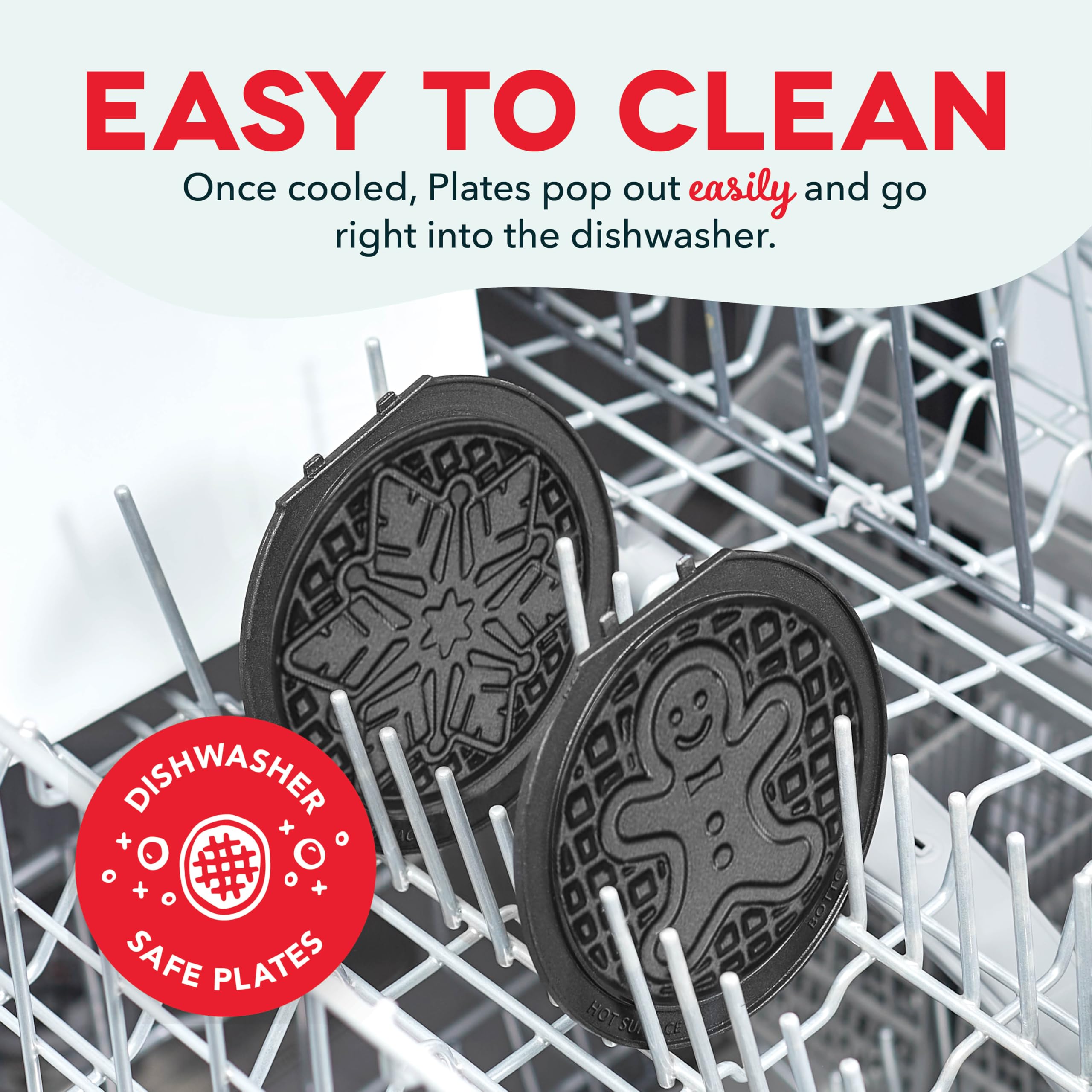 DASH MultiMaker Mini System Two 4” Nonstick Removable Waffle Plates (Gingerbread & Snowflake) - 2-Piece Plate Pack for Waffle Iron & Griddle, Compatible with Dash MultiMaker Mini System, Nonstick Surface - Perfect for Holiday Breakfast, Christmas Brunch & Family Gatherings