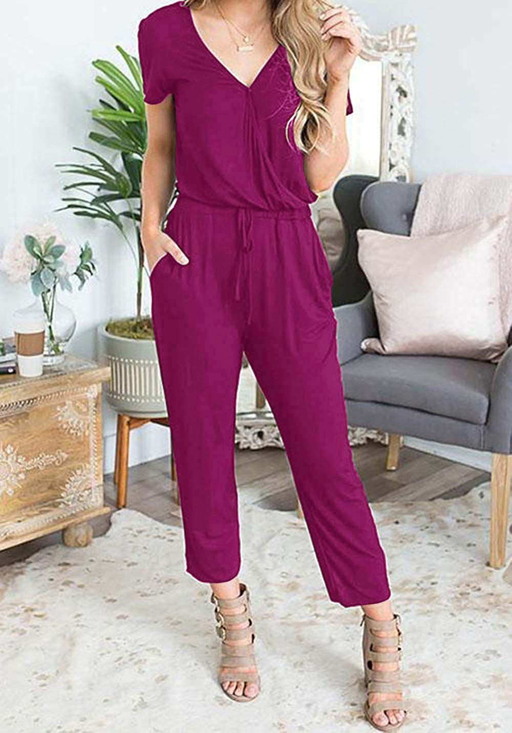 PRETTYGARDEN Women's Jumpsuits 2025 - Summer Casual Short Sleeve Romper for Travel, Vacation & Airport Outfits | Perfect for Beach Trips, Weekend Getaways & Summer Adventures