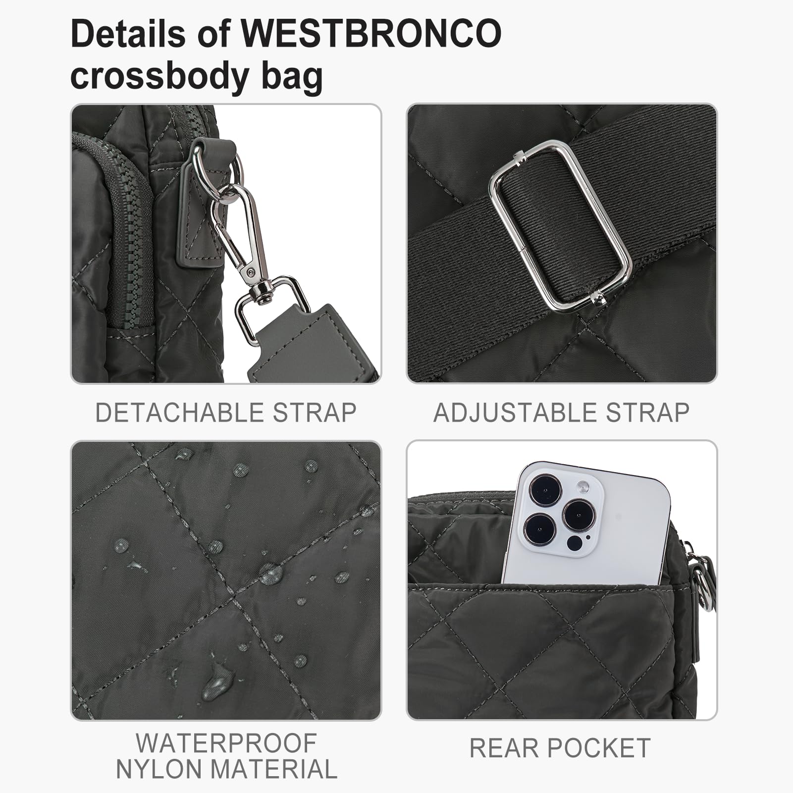 WESTBRONCO Small Quilted Crossbody Bag for Women - Waterproof Shoulder Purse with Card Slots & Phone Pocket | Perfect for Travel, Shopping & Everyday Use