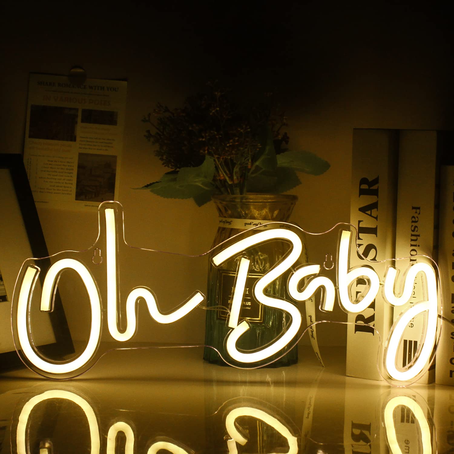 Oh Baby Neon Sign - Warm White LED Wall Decor for Nursery, Bedroom, Game Room & Bar - 16.5