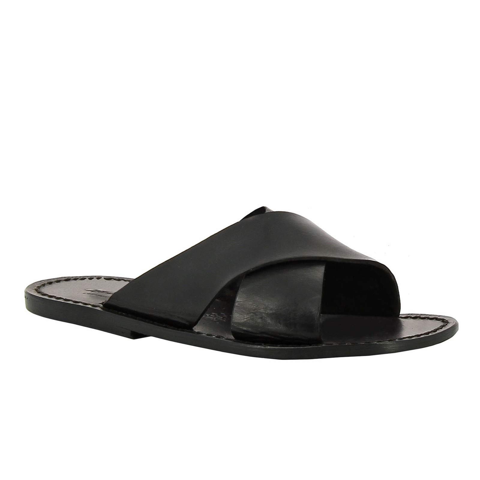 Handmade in Italy Genuine Leather Slippers for Men - Premium Black Leather House Shoes for Indoor Comfort & Relaxation