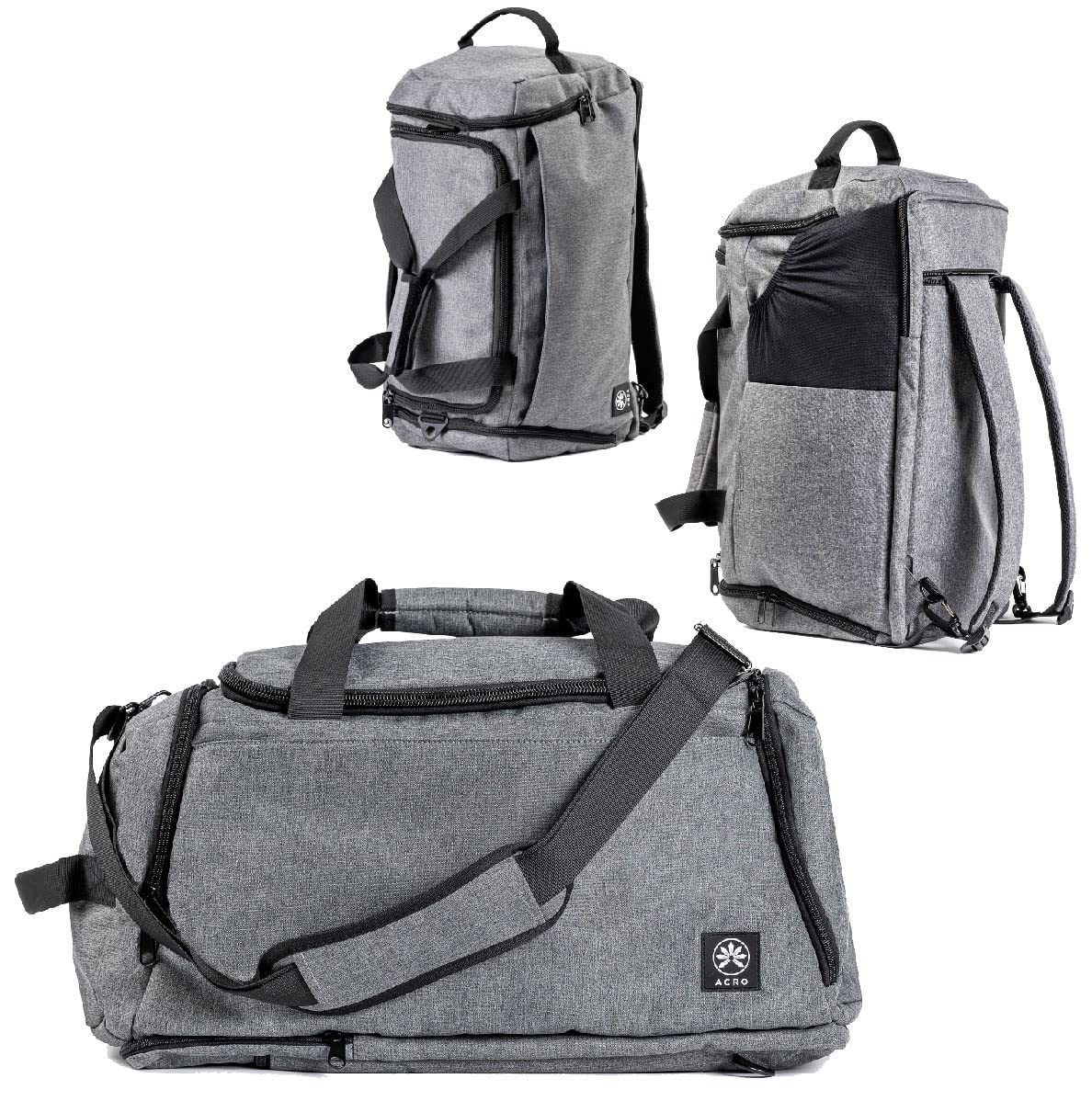 ACRO 40L 3-in-1 Water Resistant Duffle Backpack for Men & Women - Convertible Sports/Travel Bag with Laptop Compartment, Wet Pocket & Shoe Storage (Grey) - Perfect for Gym, Work Commute & Weekend Getaways