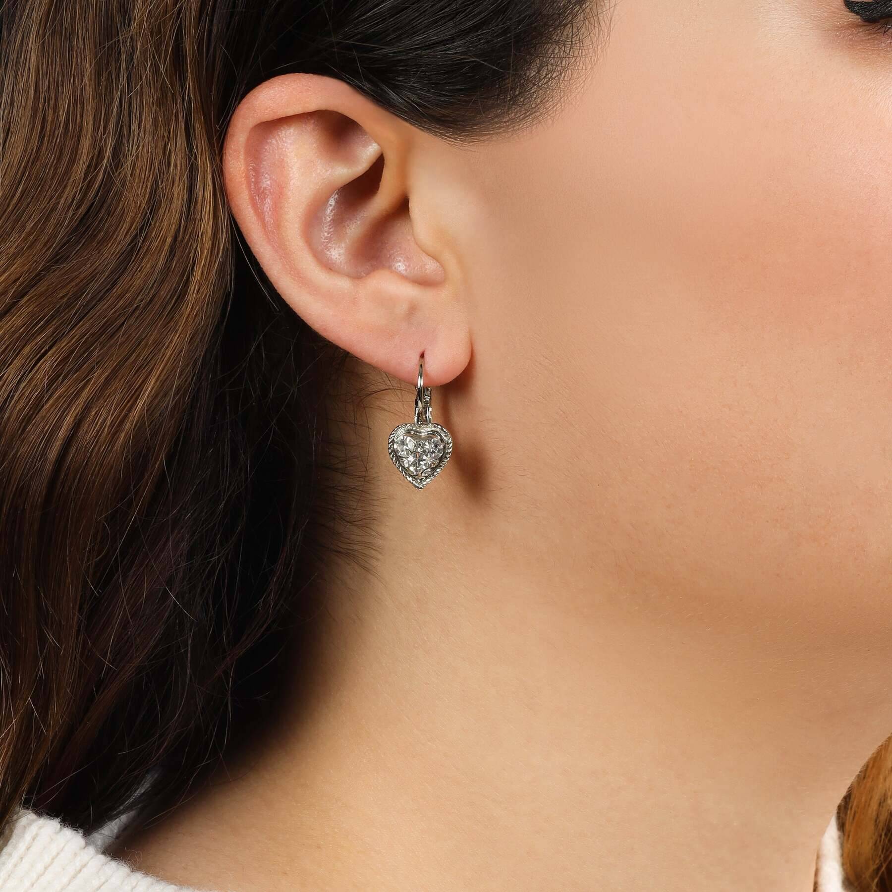 1928 Jewelry Crystal Heart Drop Earrings for Women - Elegant Dangling Rhinestone Earrings for Party, Wedding & Evening Wear