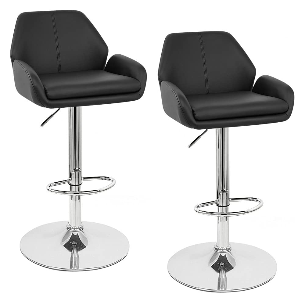 Set of 2 Tesla Leather Adjustable Height Counter/Bar Stools (Black Licorice) - Modern Kitchen & Home Bar Seating
