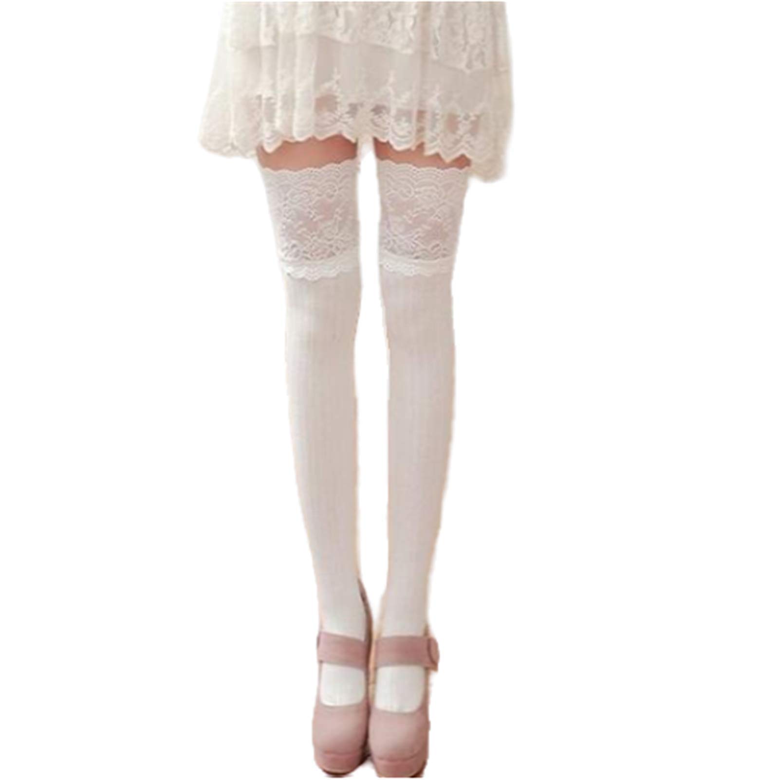 Sexy Women's Lace Knitted Over-The-Knee Thigh High Stockings - Cotton Pantyhose for Women - Perfect for Date Night, Cosplay & Fashion Outfits