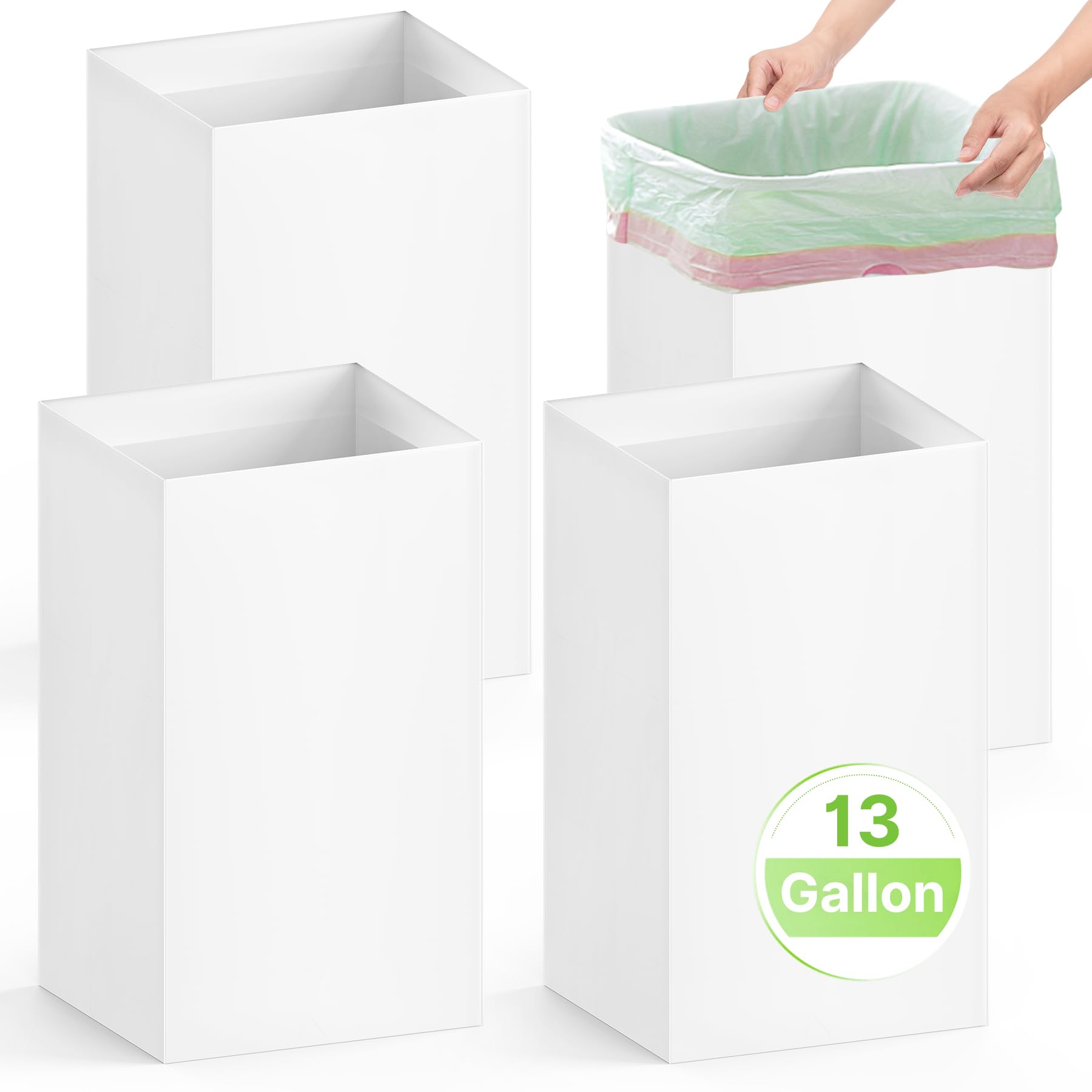 4 Pack Extra Large Disposable Trash Cans - 13 Gallon Heavy Duty Recycled Cardboard Garbage Bins (21.6