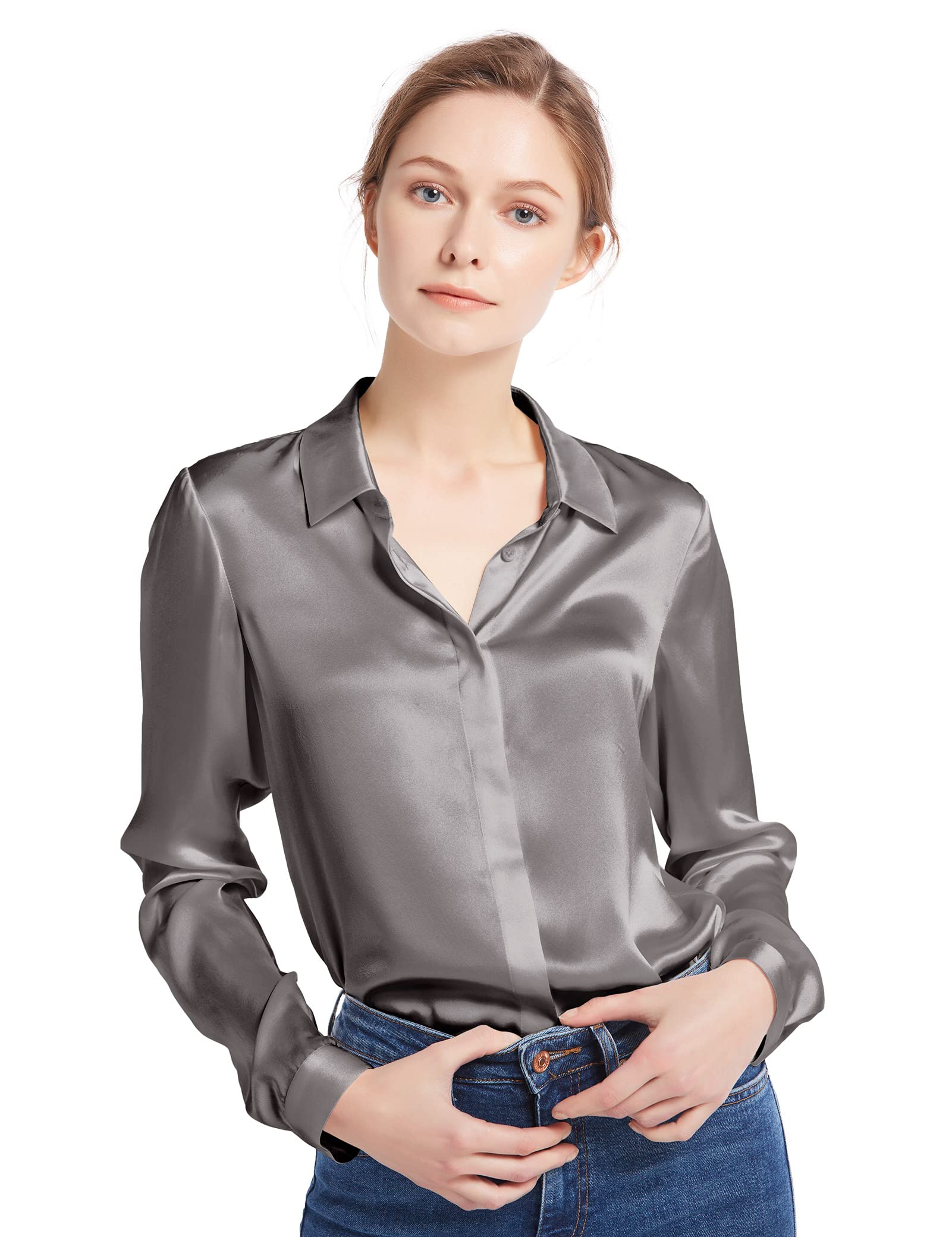 LilySilk 100% Pure Silk Blouse for Women - Long Sleeve Soft & Smooth Silk Shirt - Perfect for Office Wear, Business Attire & Elegant Evening Outfits