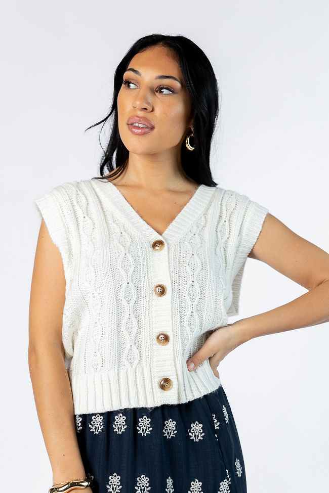 Weather It Together Ivory Cable Knit Sweater Vest for Women - Cozy Winter Layering Piece for Office, Dates & Casual Outfits