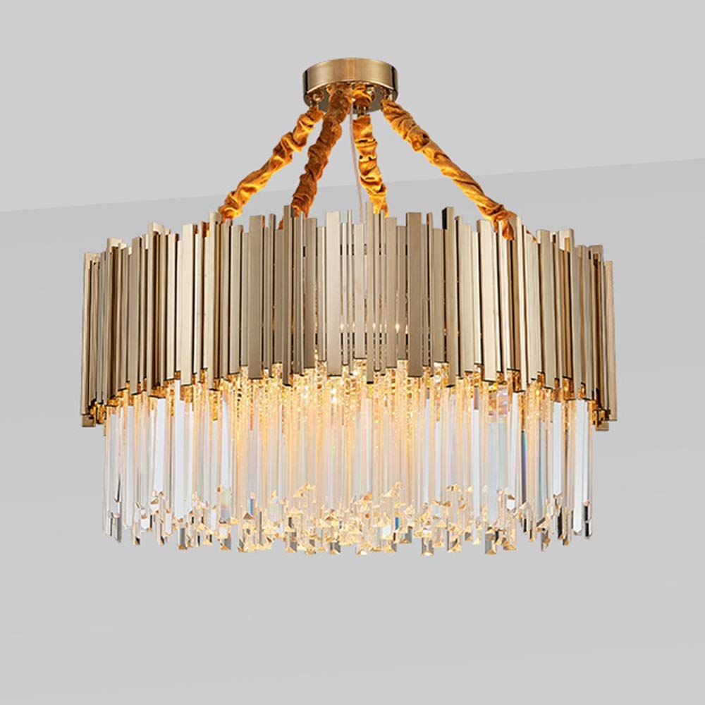 Modern LED Chandelier - Northern European Style Crystal Ceiling Light for Living Room & Restaurant | Single Layer Round Neoclassical Luxury Lighting for Home Decor & Dining Ambience