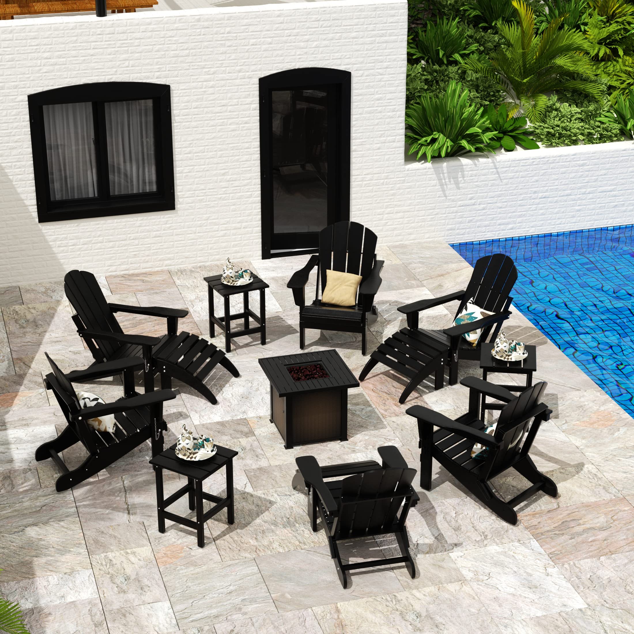 WO Home Furniture 2-Piece Adirondack Chair Set with Side Table - Outdoor Folding Chairs Weatherproof & UV Resistant for Lawn, Garden, Patio, Balcony, Camping & Bonfire (Black) - Perfect for Backyard Relaxation & Outdoor Entertaining