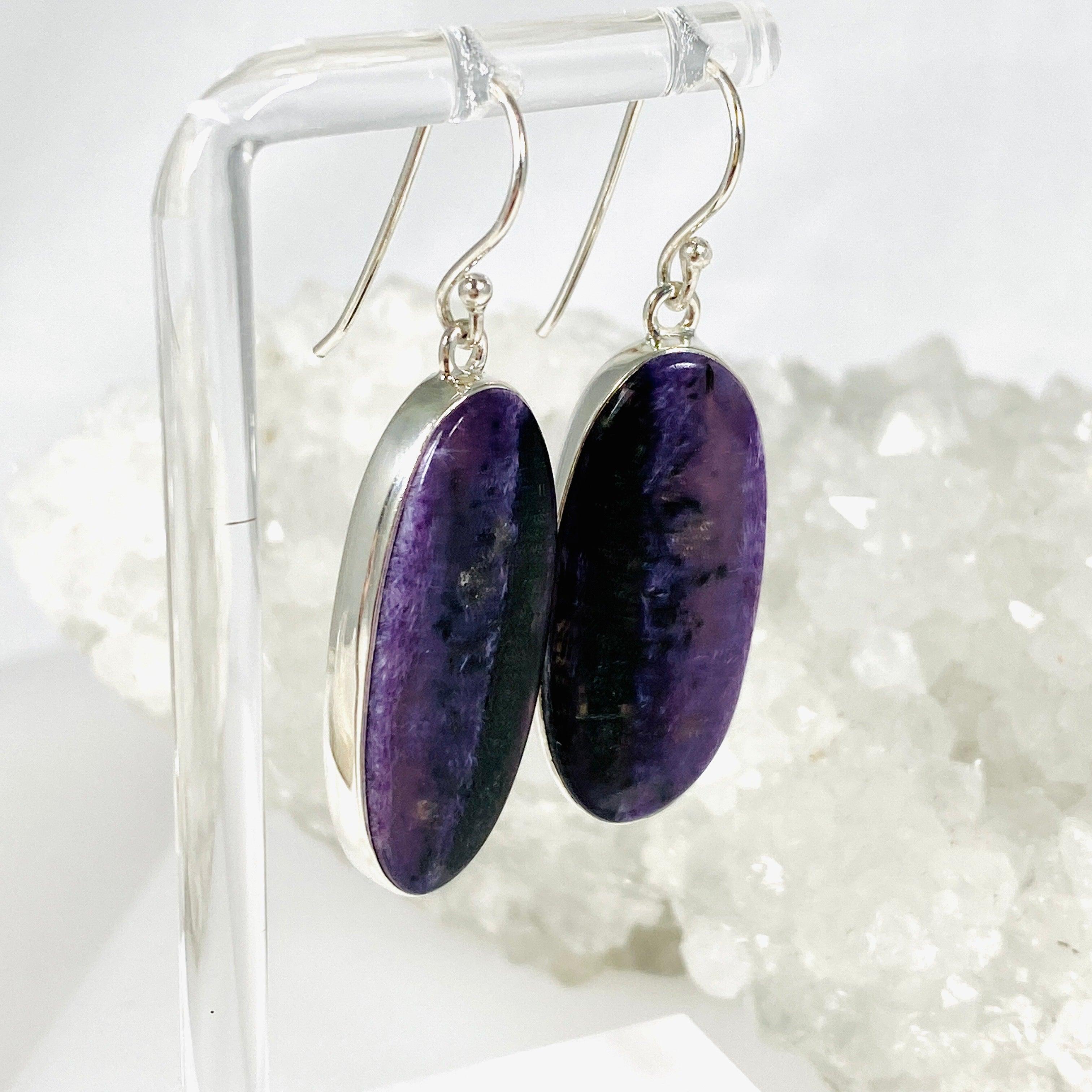Charoite Oval Earrings KEGJ1407 – Handmade Purple Gemstone Jewelry for Women | Perfect for Weddings, Parties & Special Occasions