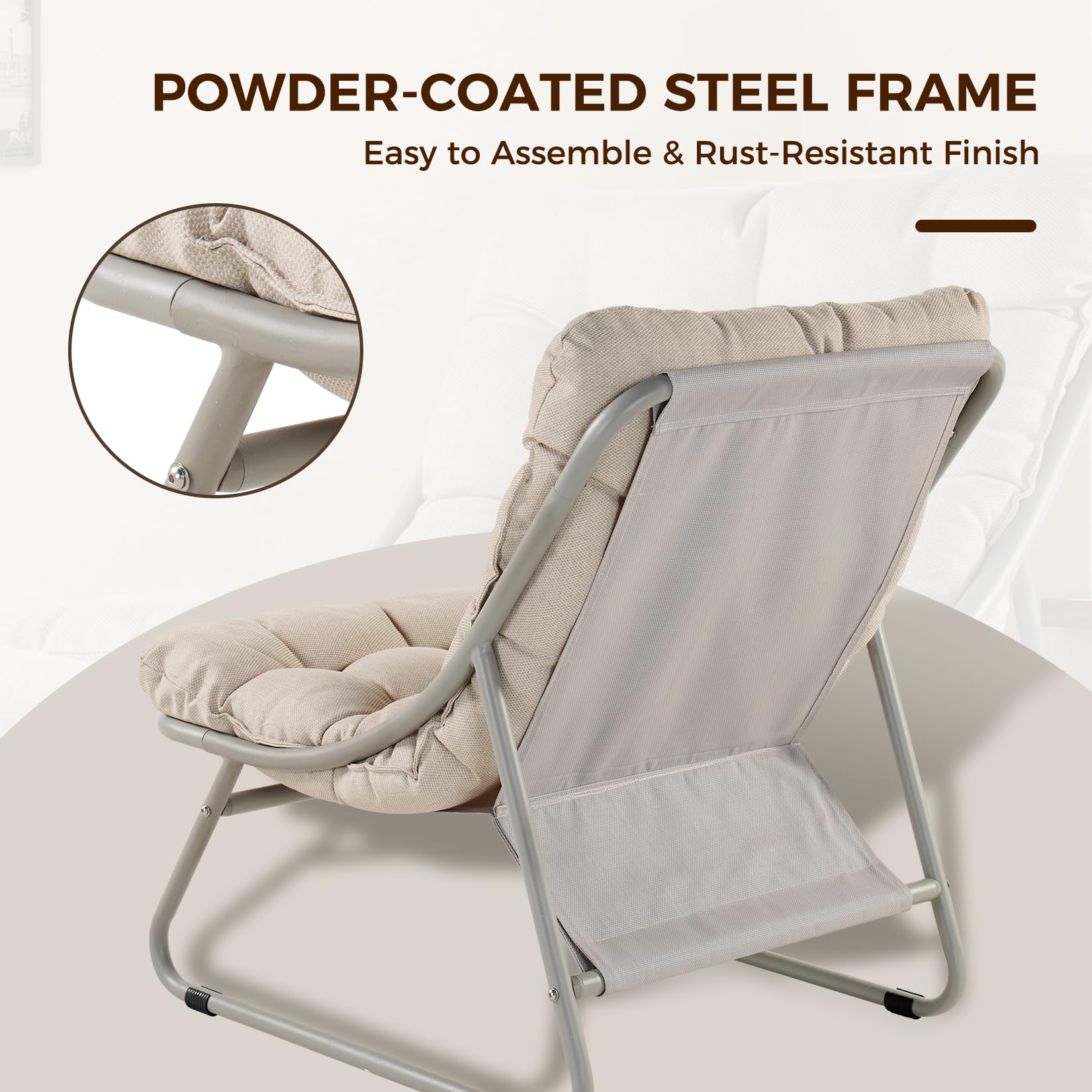 Premium Outdoor Lounge Chair Set with Foot Stool - Comfortable Sling Recliner with Plush Cushion & Adjustable Footrest - Modern Patio Furniture for Porch, Deck, Garden, Poolside - Champagne Gray - Perfect for Relaxing, Sunbathing & Outdoor Entertaining