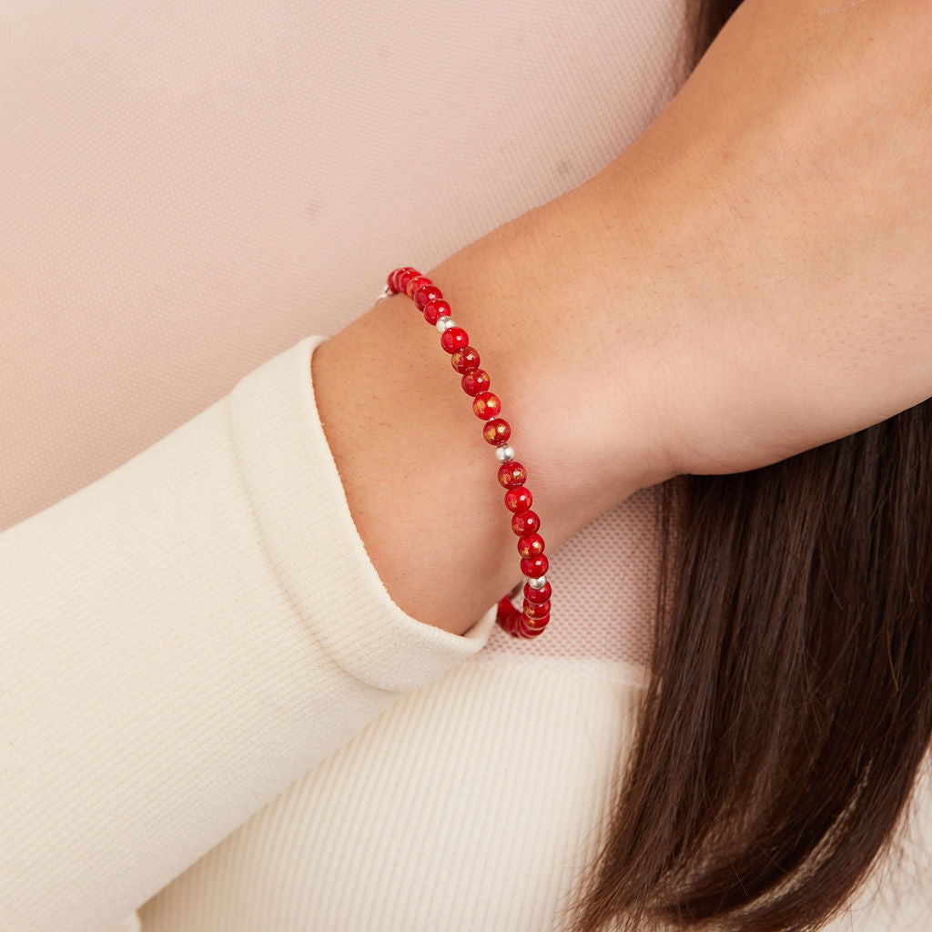 Vintage Americana Grateful Beaded Bracelet - Red Handmade Boho Charm Bangle for Women, Perfect for Festivals, Boho Chic Outfits and Spiritual Gifts