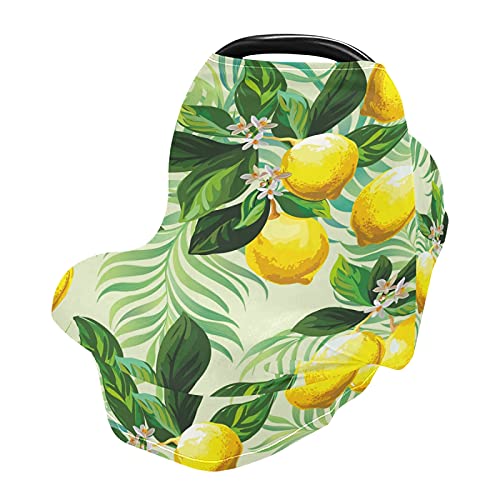 Breathable Nursing Cover Scarf with Tropical Lemon & Palm Leaves Print - Soft Baby Car Seat Canopy & Stroller Cover for Boys & Girls - Perfect for Breastfeeding, Shopping & Outdoor Activities