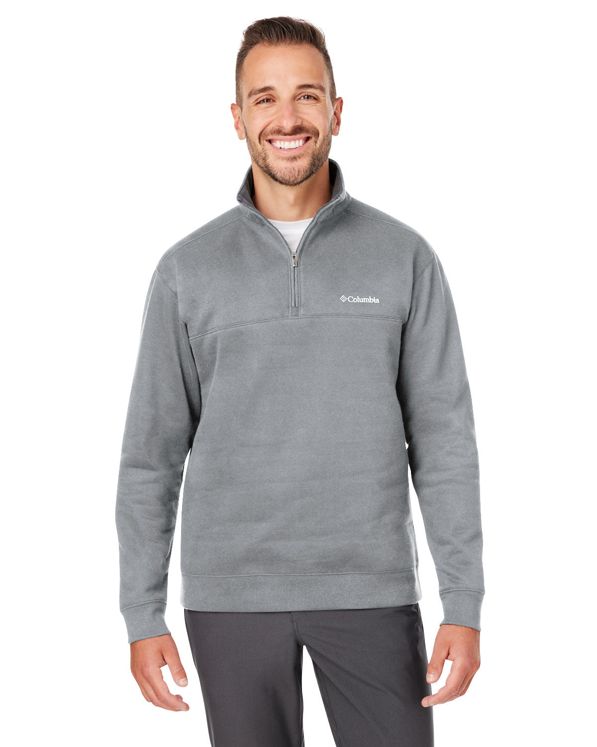 Custom Columbia Men's Hart Mountain Half Zip Sweater - Charcoal Heather Fleece Pullover for Hiking, Camping & Outdoor Adventures