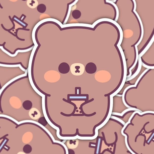 Boba Bear Waterproof Vinyl Sticker - Durable Decal for Laptops, Water Bottles & DIY Crafts - Cute Kawaii Stickers for Scrapbooking, Journals & Phone Cases