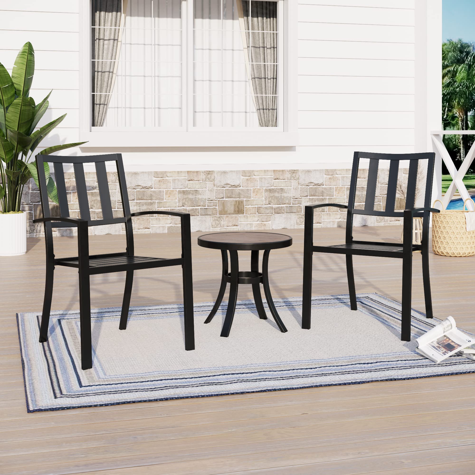 Sophia & William 3-Piece Patio Bistro Set - 2 Stackable Metal Chairs & Round Side Table - Outdoor Furniture for Backyard, Balcony, Garden & Indoor Use - Perfect for Coffee Breaks, Relaxing & Entertaining Guests