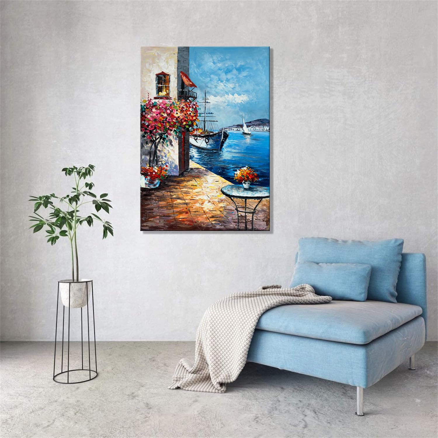 Alenoss Handmade Mediterranean Landscape Painting - 28x40 Inches Large 3D Wall Art for Living Room, Bedroom & Office Decor - Framed Abstract Canvas Art with Contemporary Texture - Perfect for Modern Home & Office Wall Decorations