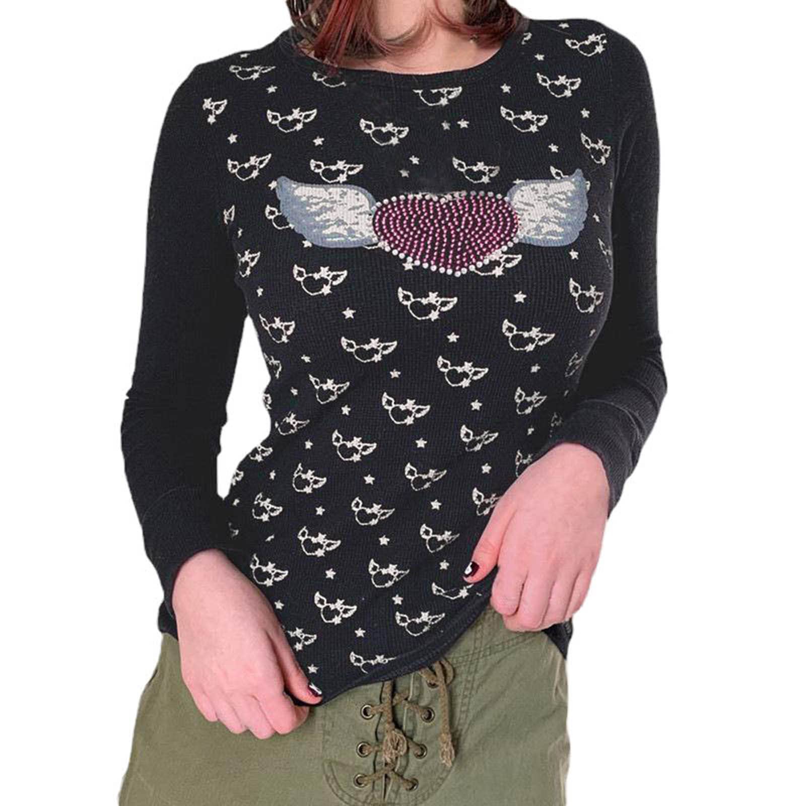 Women's Long Sleeve Comfort Underscrub Tee - Soft Love Print Nursing Top in White | Perfect for Nurses, Doctors & Healthcare Professionals