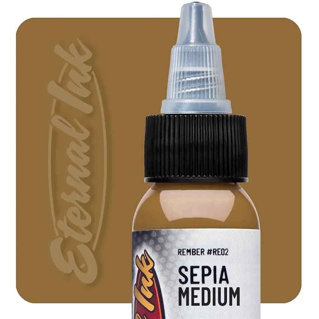 Sepia Medium Eternal Ink 1oz - Professional Tattoo Ink for Artists - Perfect for Realism, Watercolor & Fine Line Tattoos