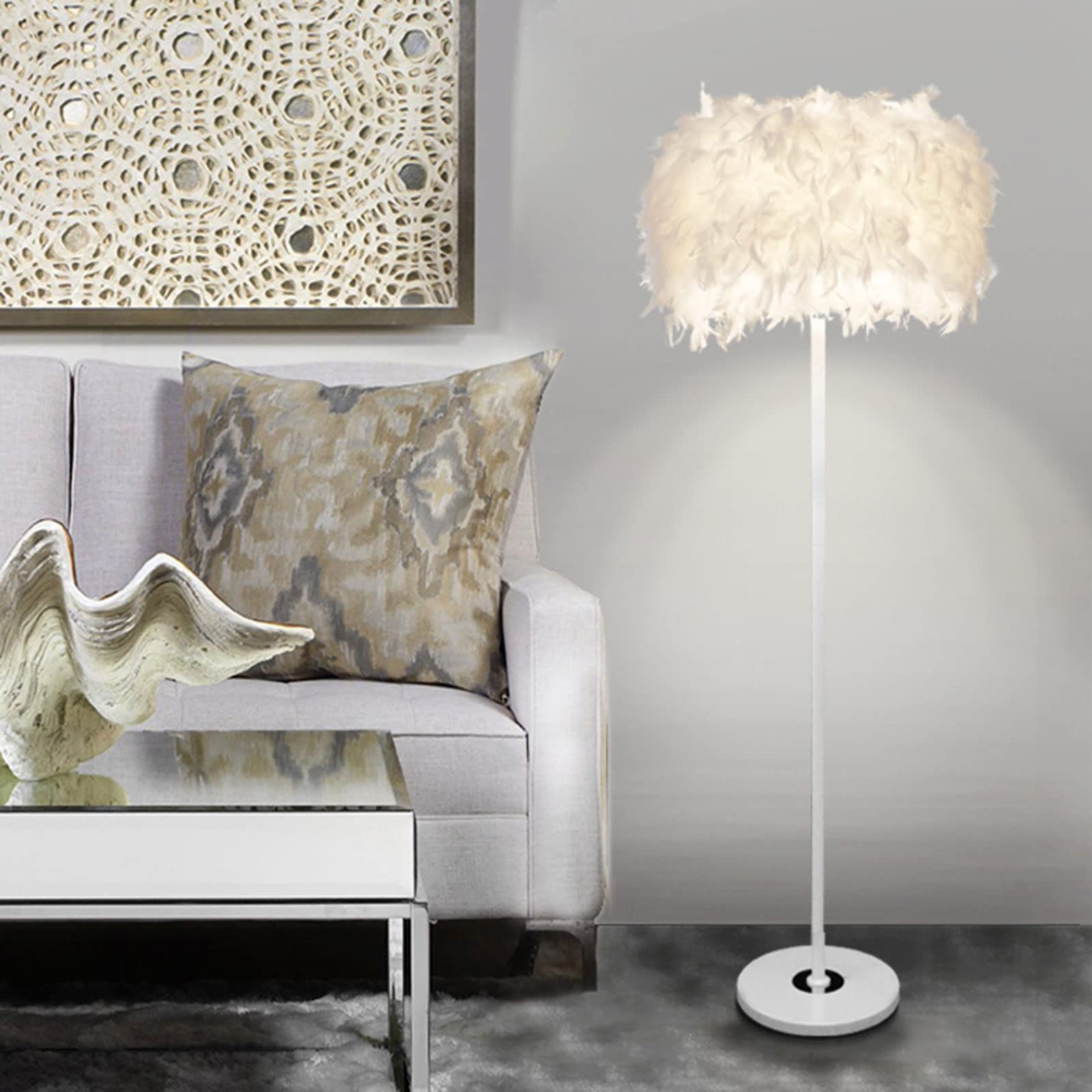 Baoblaze Modern Feather Lamp Shade - 11.02 Inch Elegant Lighting Fixture for Bedroom, Living Room & Wedding Decor - Desk Lamp Cover, Pendant Light Shade, Ceiling Light Cover for Home Decoration & Ambient Lighting