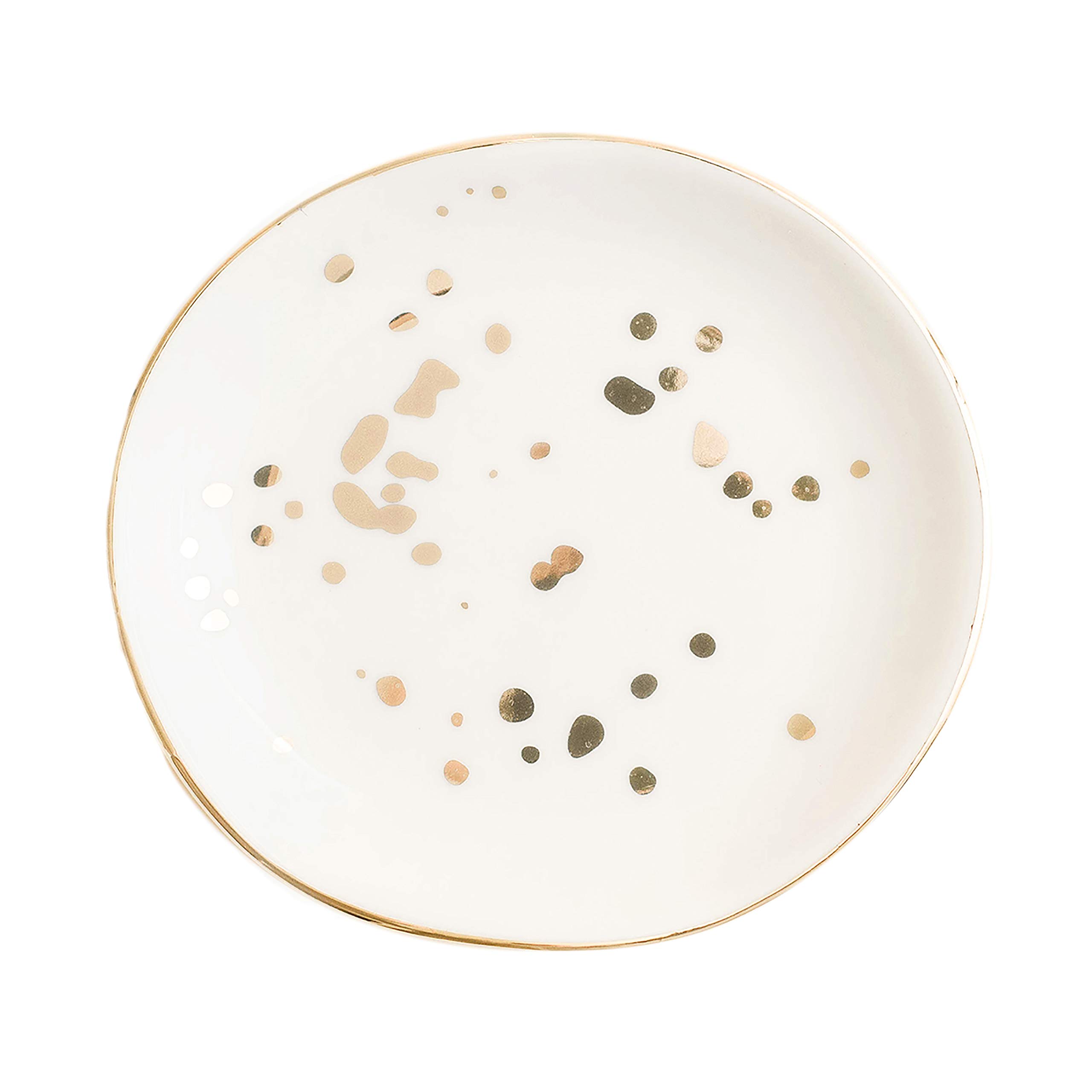 Elegant White & Gold Speckled Ceramic Ring Dish - Wedding Engagement Ring Holder for Women - Bridal Shower Gift - Jewelry Organizer for Dresser, Nightstand & Bathroom
