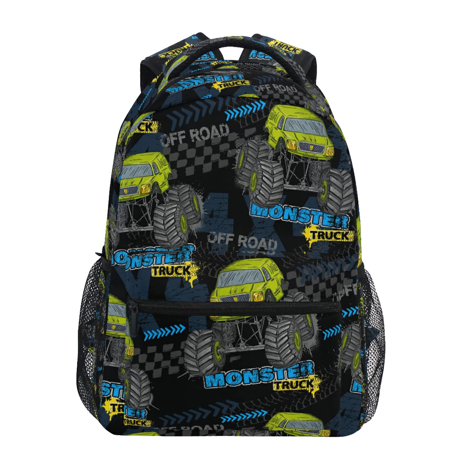 QUGRL Cool Monster Trucks Backpack for Kids & Teens - Large 16 Inch School Bookbag, Laptop Computer Bag for Boys & Girls - Durable Hiking, Travel & College Backpack for Daily Use, Sports & Outdoor Activities