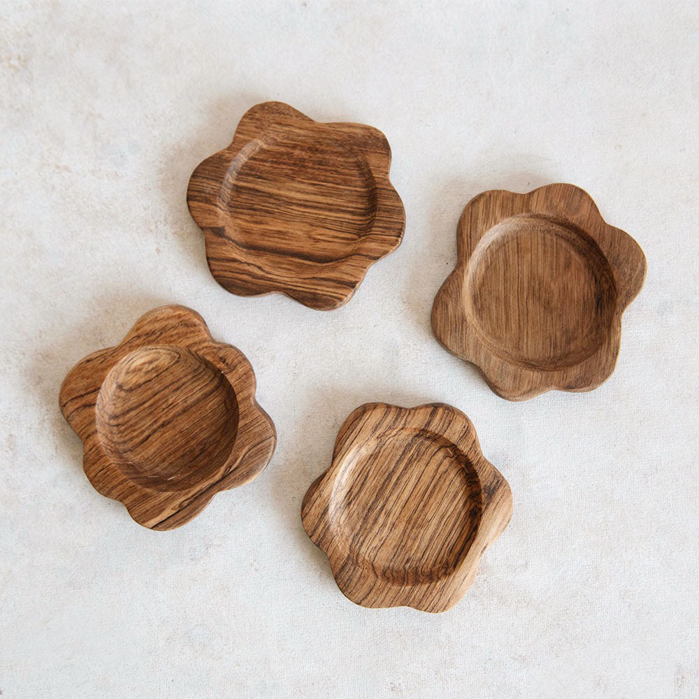 Eco-Friendly Wooden Flower Coaster Set - Natural Wood Drink Coasters for Home, Office & Outdoor Use - Perfect for Coffee, Tea & Wine Glasses