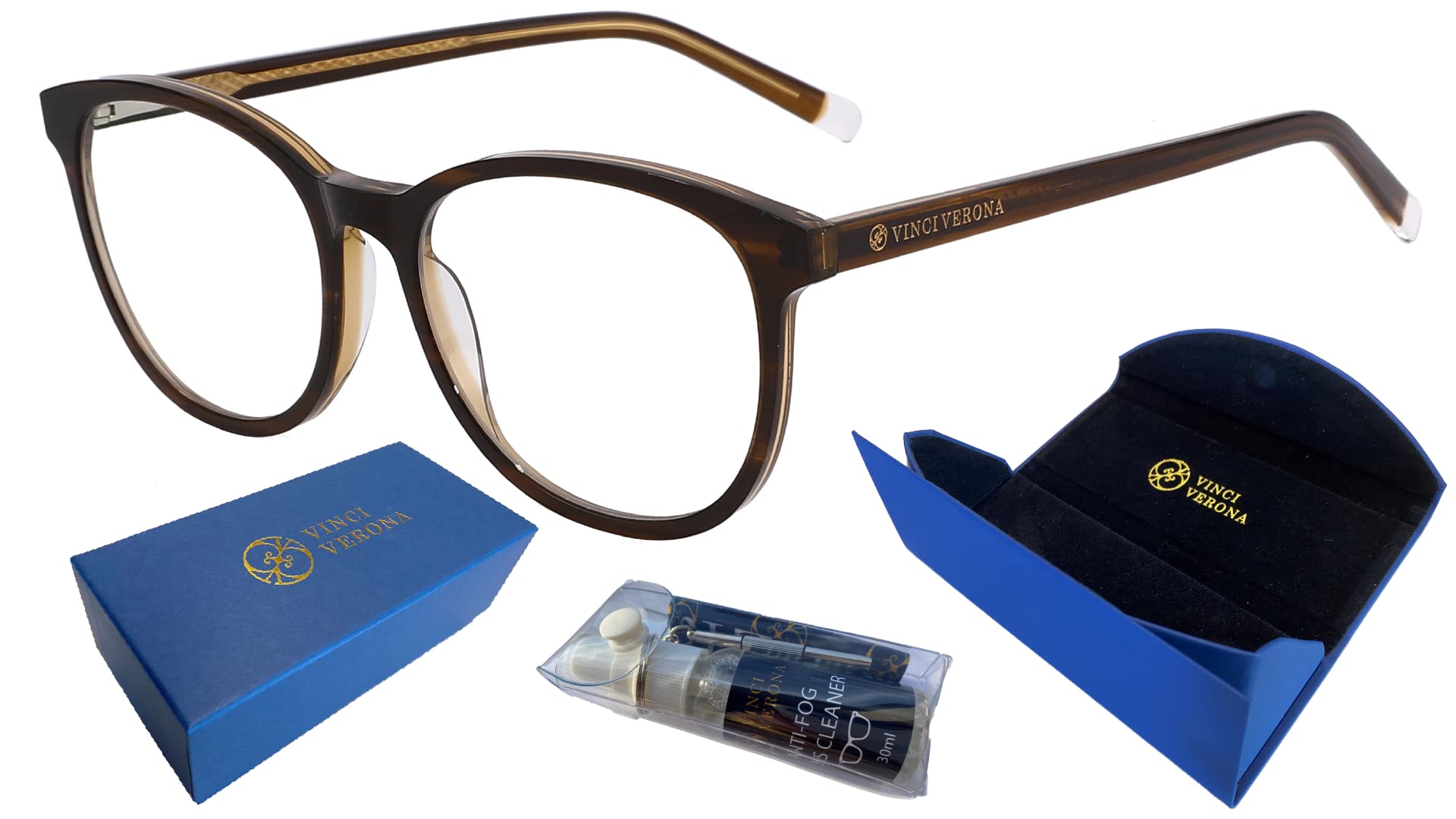 Vinci Verona Blue Light Blocking Glasses for Men & Women - Anti Eyestrain, Glare Reduction & UV Protection Clear Lenses (Maggiore Brown) - Perfect for Computer Work, Gaming & Night Driving