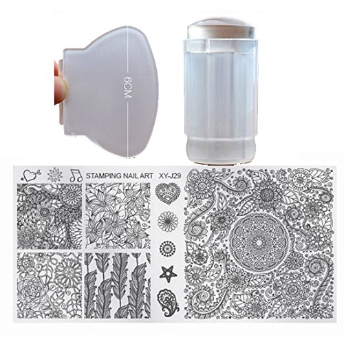 29-Piece Nail Art Stamping Kit with Egyptian Eye of Pharaoh Pyramid Design - Pink Nail Stamping Plates, Scraper & Image Transfer Tool for Professional Salon & DIY Manicure at Home