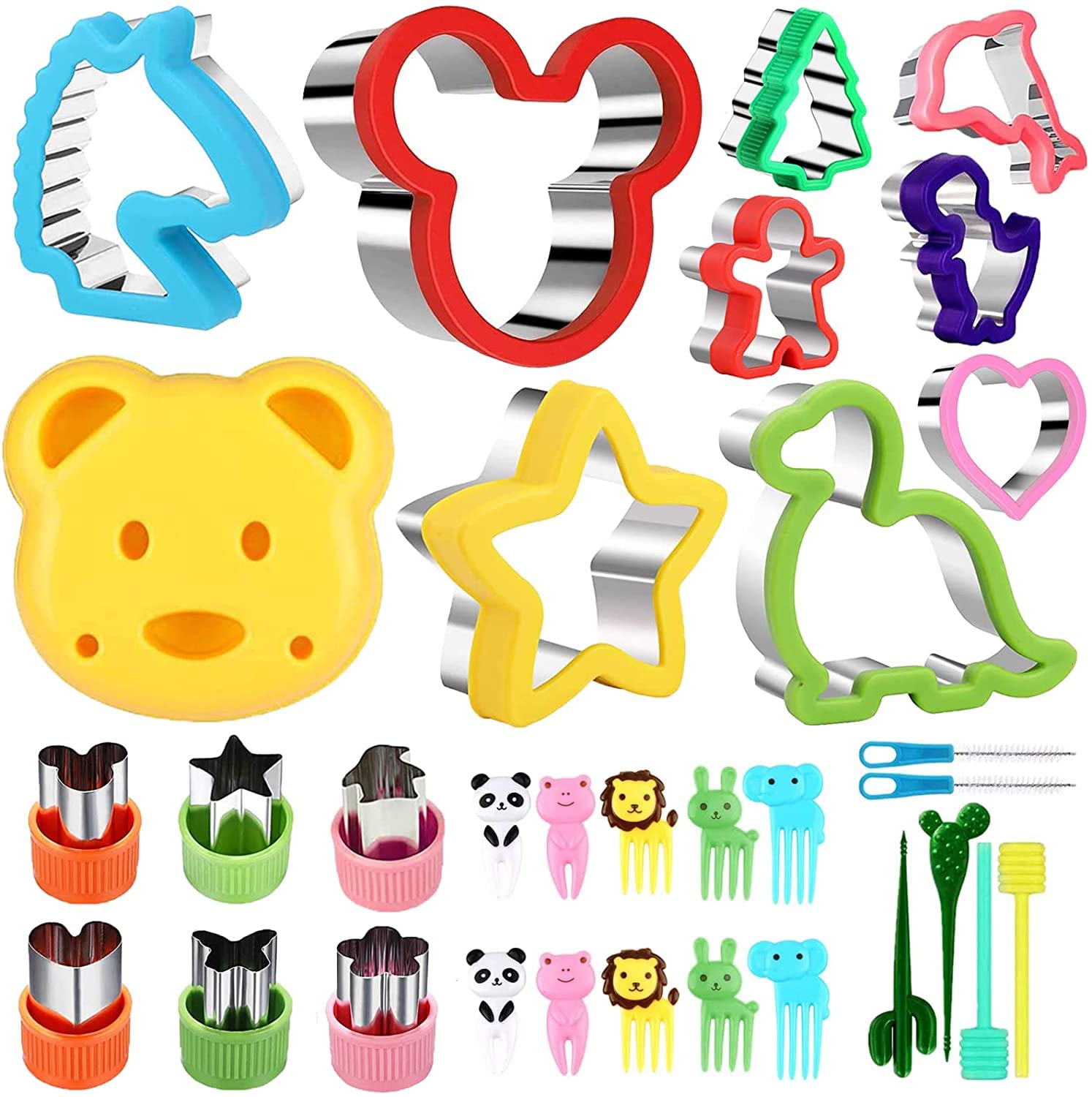 32 Pcs Sandwich & Cookie Cutters Set for Kids - Stainless Steel Biscuit Cutters with Mickey Mouse, Dinosaur, Heart & Star Shapes - Perfect for Baking, Lunch Boxes & Party Snacks