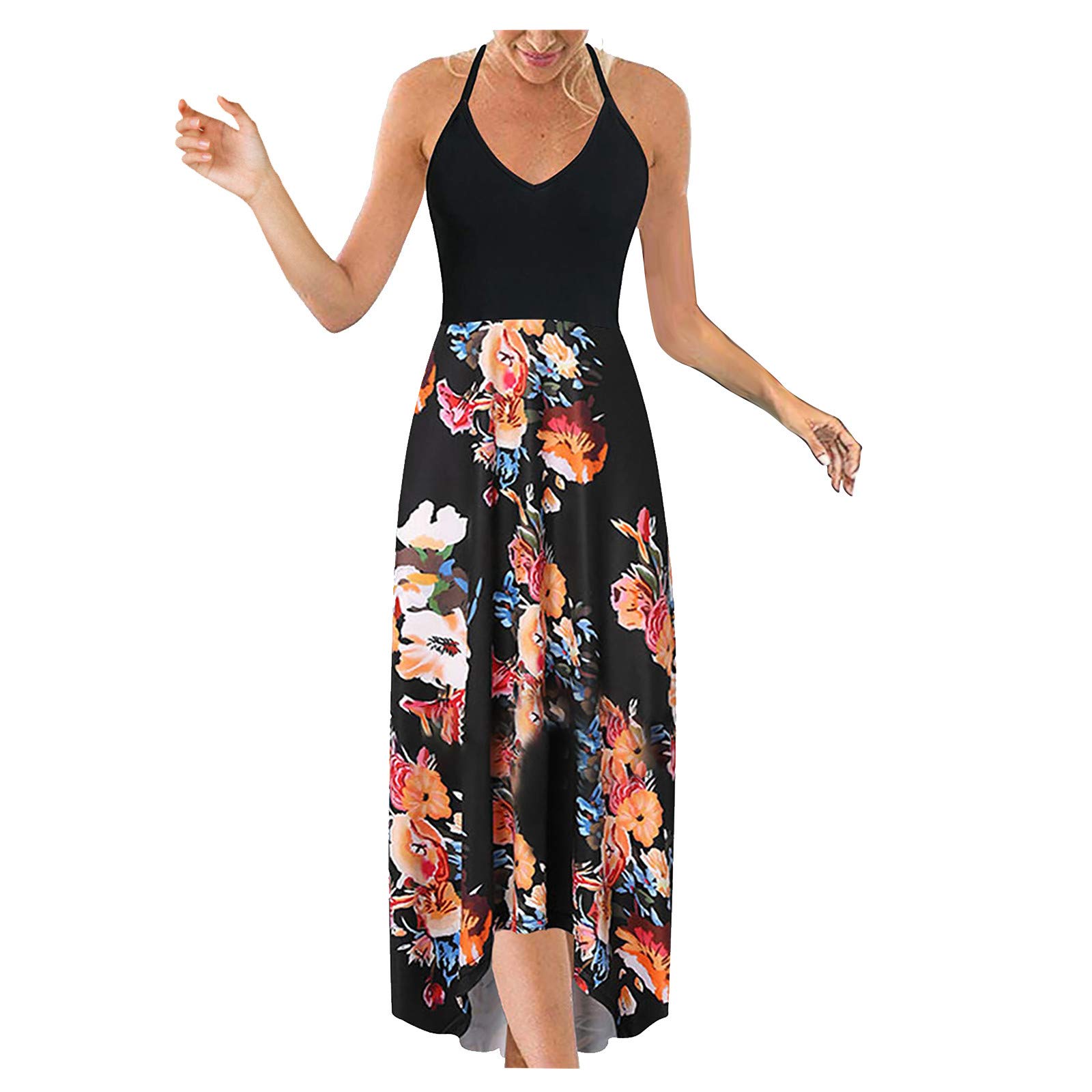 ONHUON Women's Casual Sleeveless Maxi Dress - Boho Summer Beach Long Dress for Plus Size - Perfect for Vacation, Pool Party & Outdoor Events