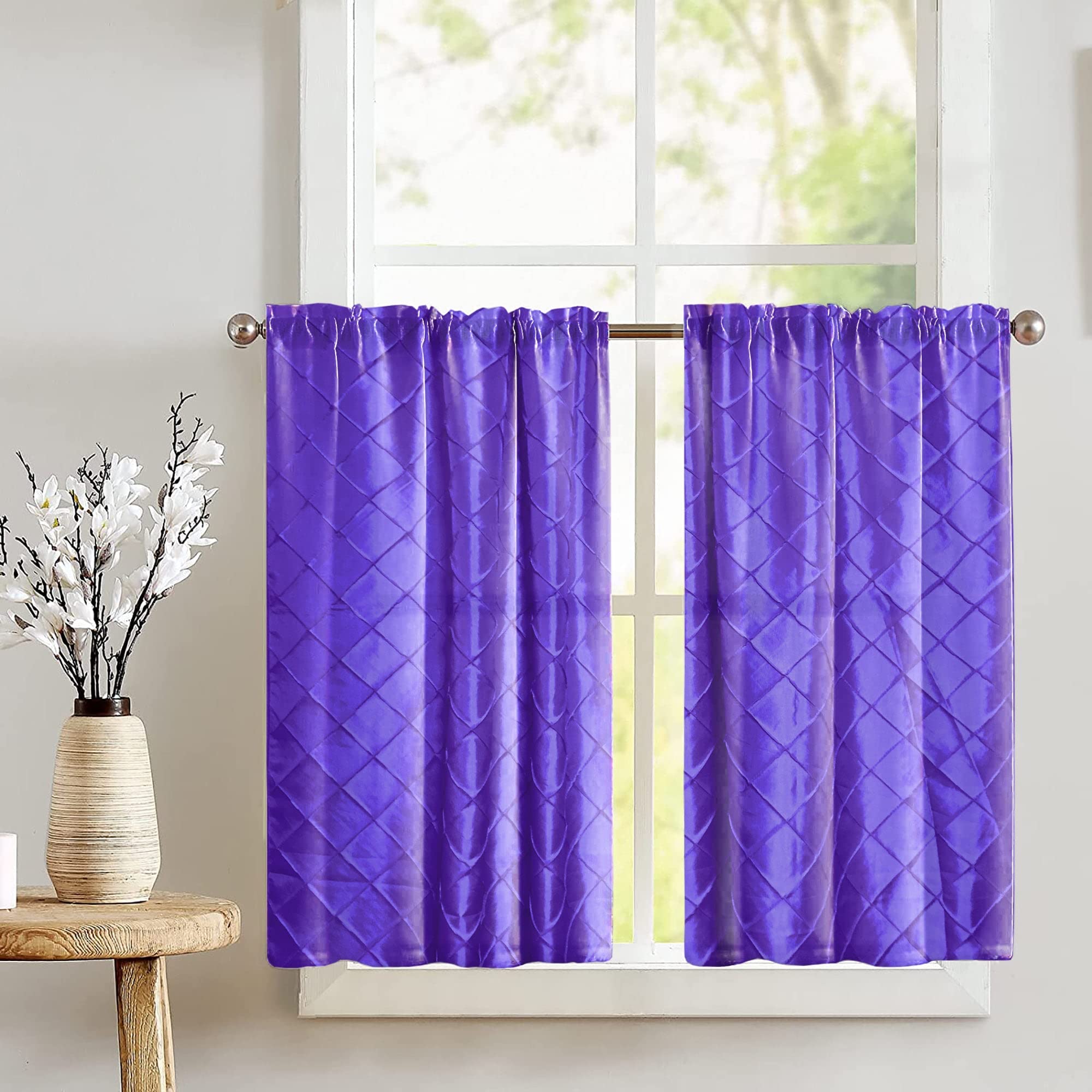 Lovemyfabric Purple Diamond Pattern Pintuck Taffeta Café Tier Curtains - 27