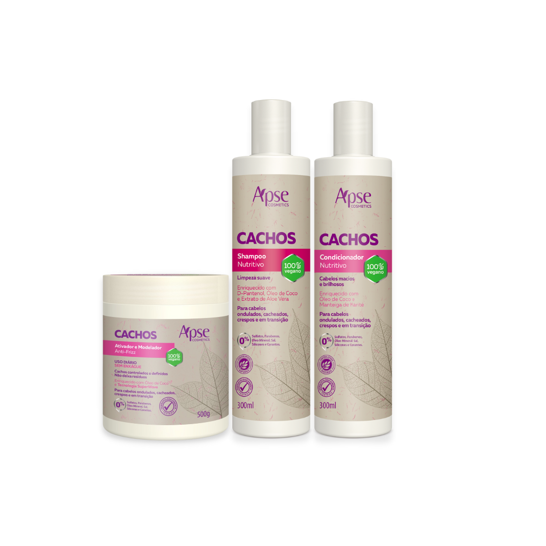 Apse Cosmetics Curly Hair Care Kit - Shampoo, Conditioner & Curl Activator (3-Piece Set) for Defined, Hydrated Curls - Perfect for Daily Wash & Styling Routine