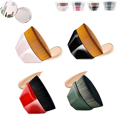 UHSUQTLQ Kabuki Hexagon Foundation Brush - Flawless Makeup Brush for Liquid & Powder Foundation, Professional Makeup Brushes Set with Mirror (4 Colors) - Perfect for Contouring, Blending & Everyday Makeup Application