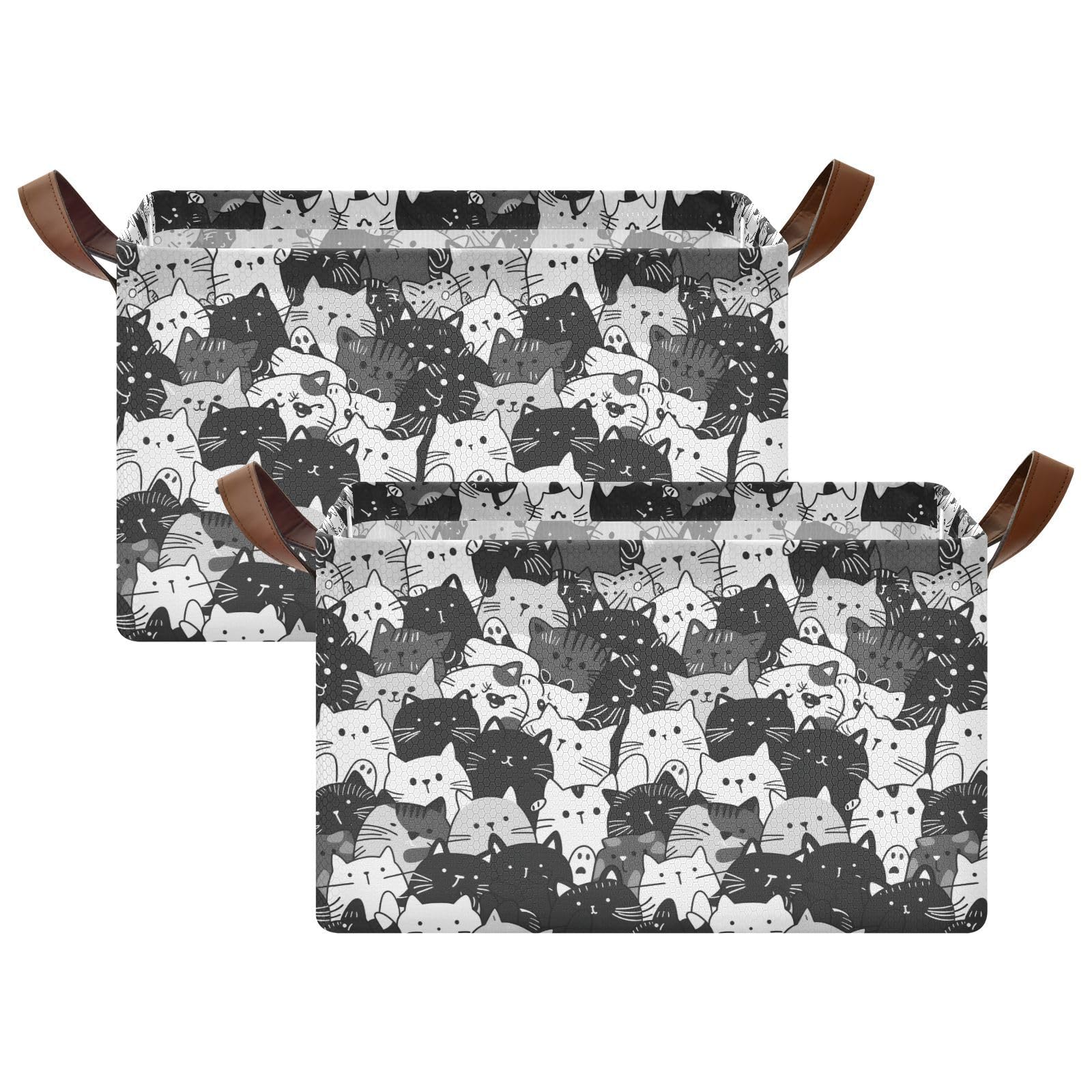Cute Cartoon Animal Cat Fabric Storage Baskets with Handles - 2 Pack Organizing Bins for Clothes, Toys & Home Decor | Perfect for Closet, Nursery & Bedroom Organization